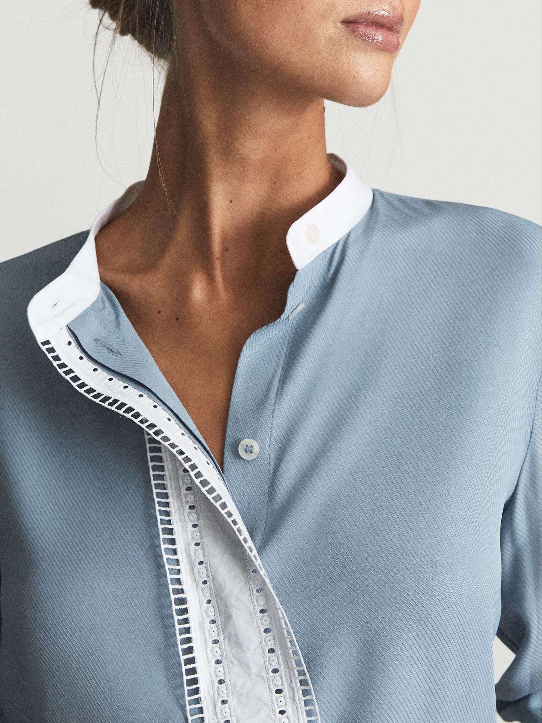 Ladder Embroidery Satin Shirt in Blue - Image 4 of 6