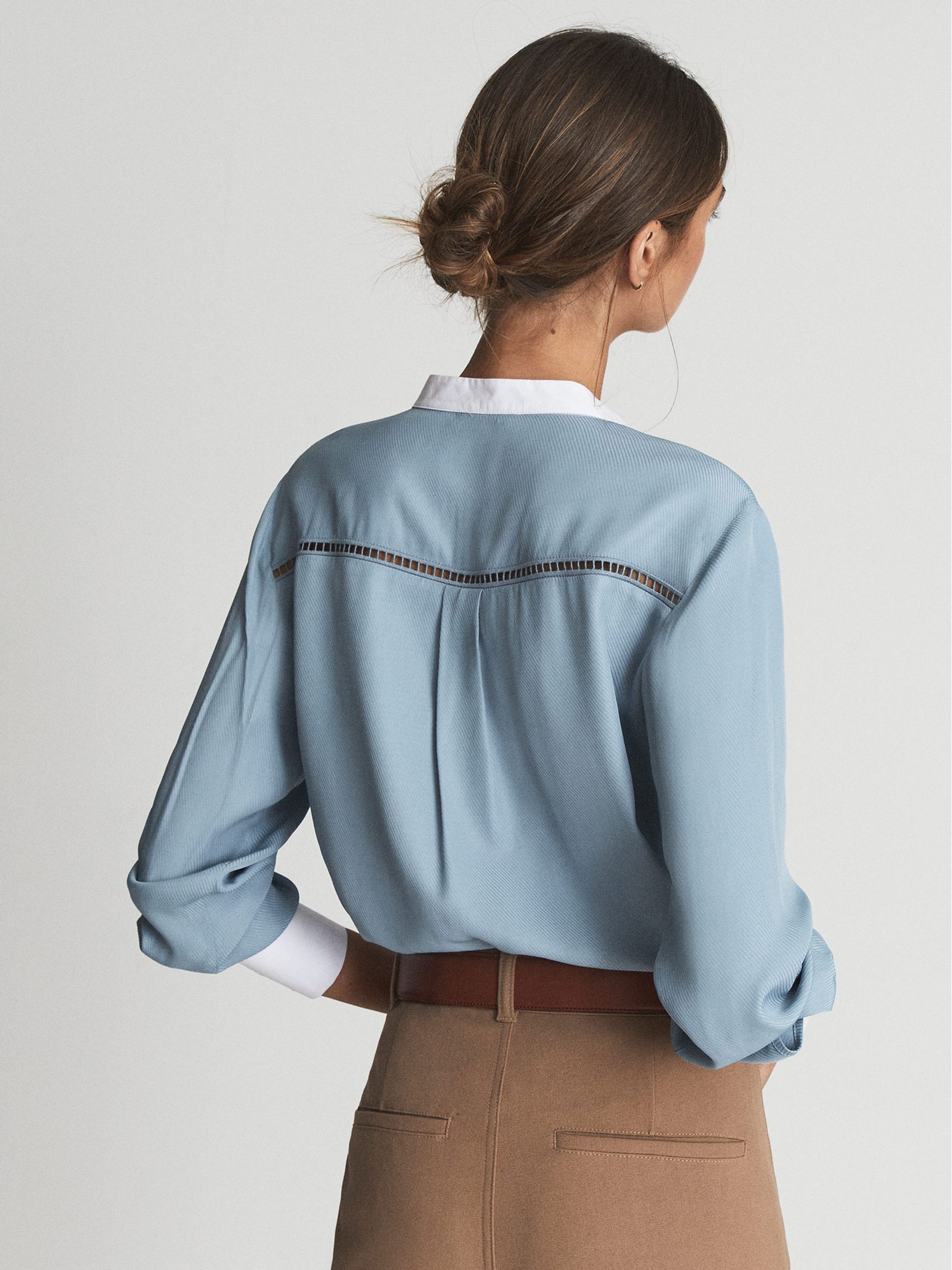 Ladder Embroidery Satin Shirt in Blue - Image 5 of 6
