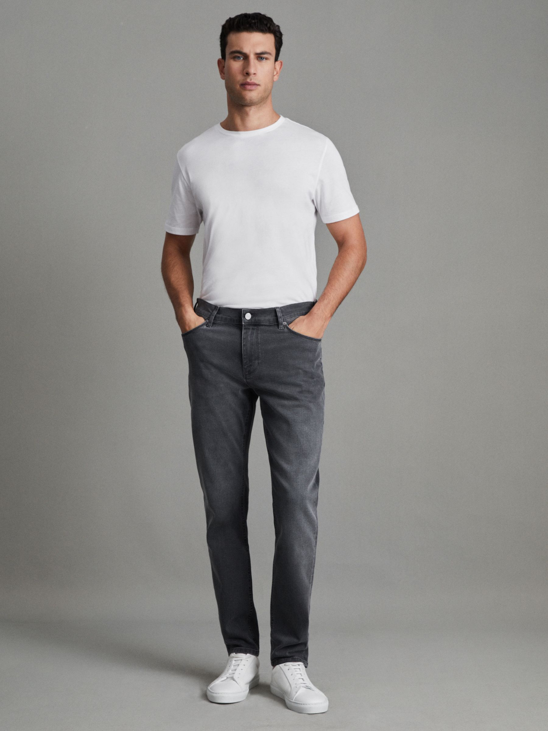 Slim Fit Washed Jersey Jeans in Grey - Image 3 of 6