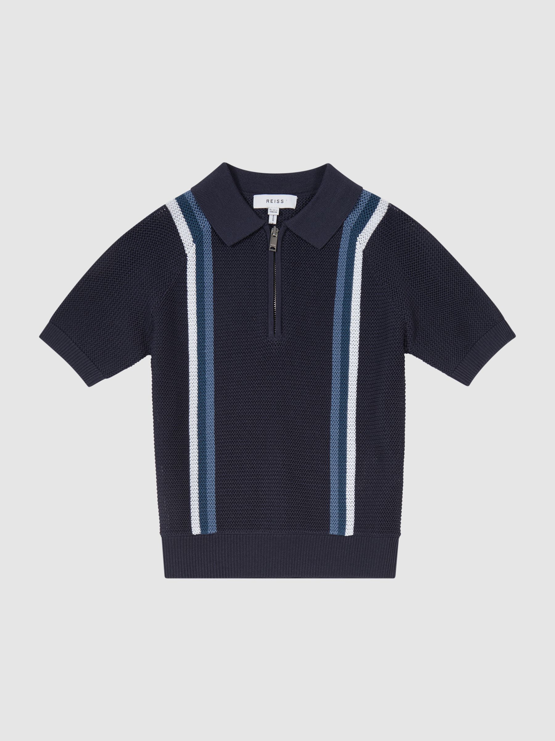 Half Zip Neck Striped Polo T-Shirt in Navy - Image 2 of 6