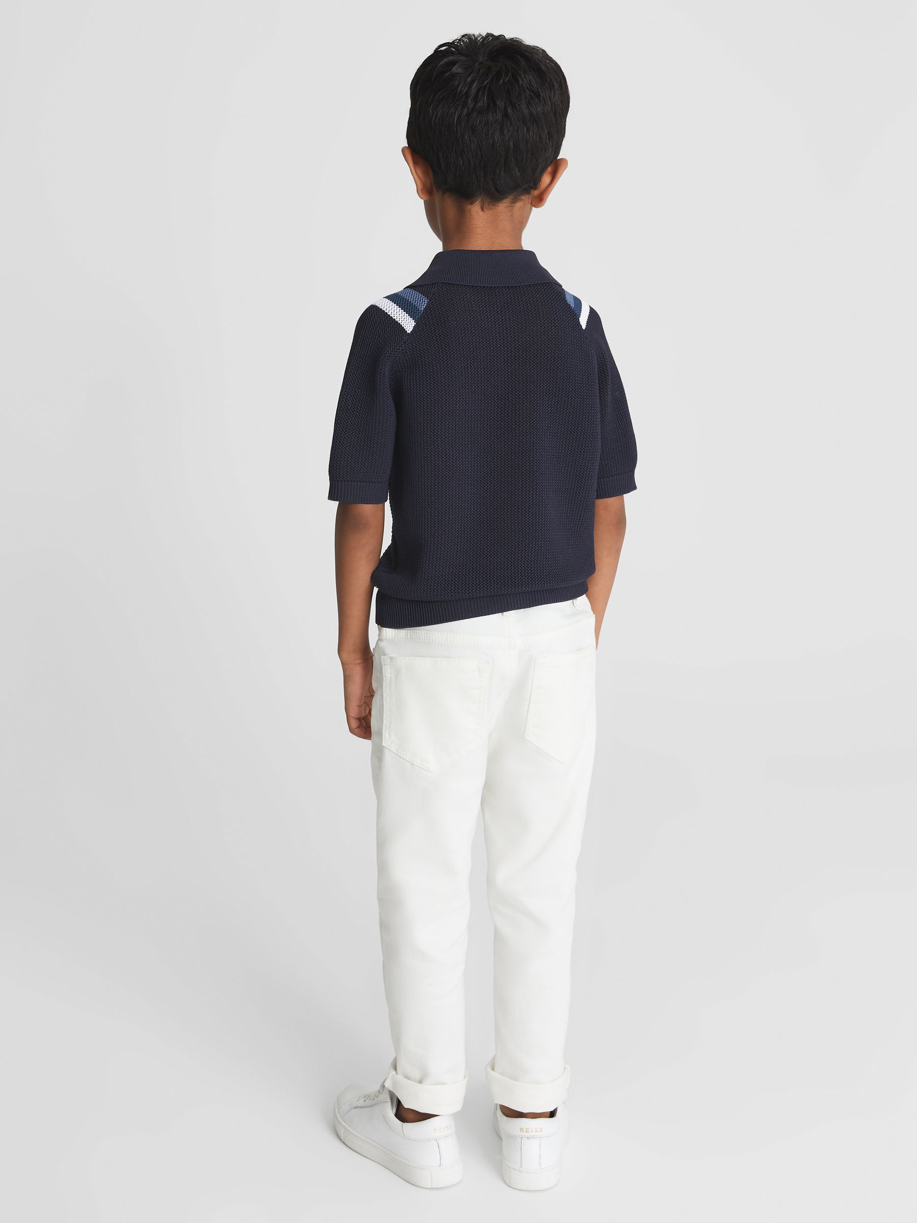 Half Zip Neck Striped Polo T-Shirt in Navy - Image 5 of 6