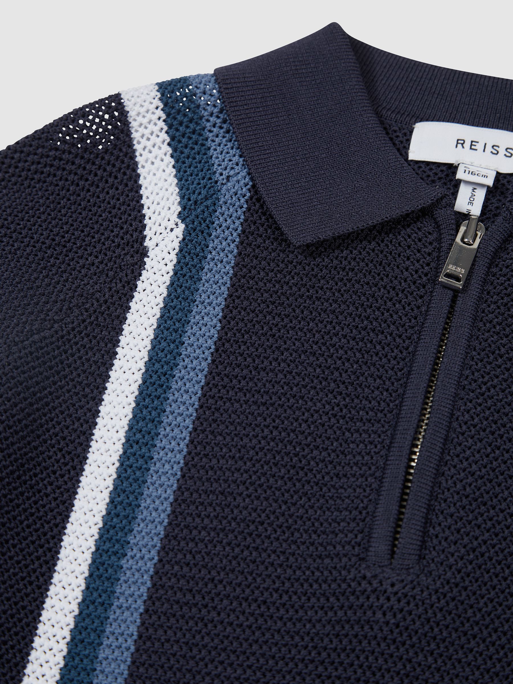 Half Zip Neck Striped Polo T-Shirt in Navy - Image 6 of 6