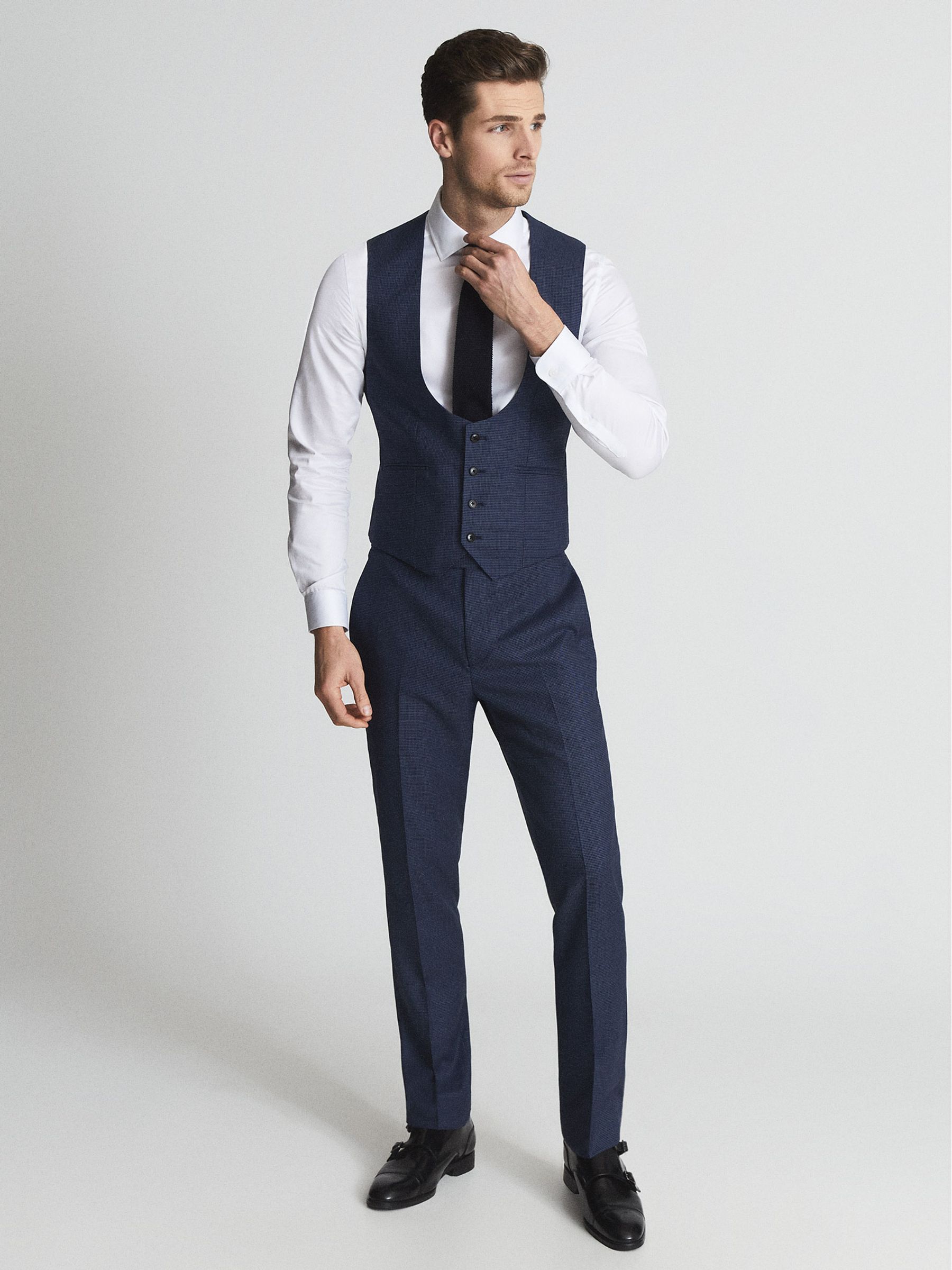 Millenium Hw Indigo Puppytooth Horseshoe Neck Slim Fit Waistcoat - Image 1 of 7
