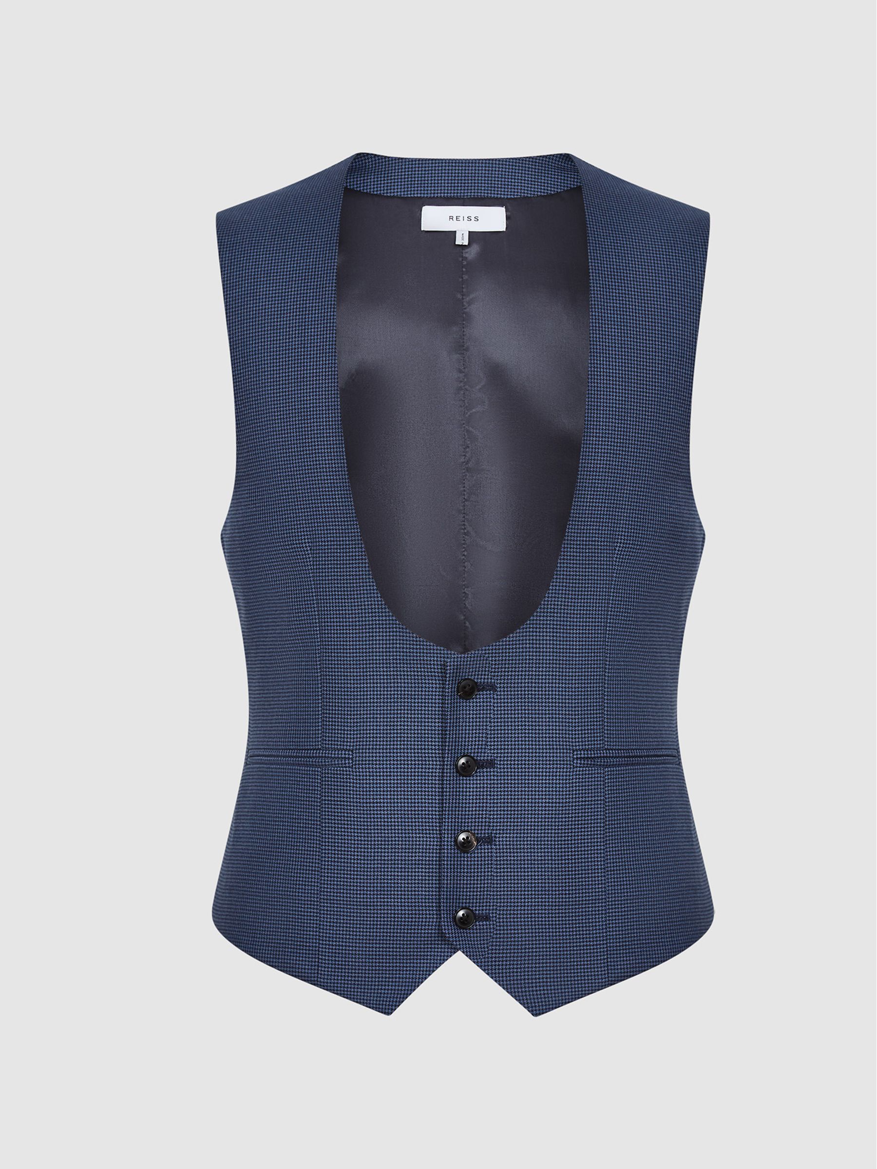 Millenium Hw Indigo Puppytooth Horseshoe Neck Slim Fit Waistcoat - Image 2 of 7