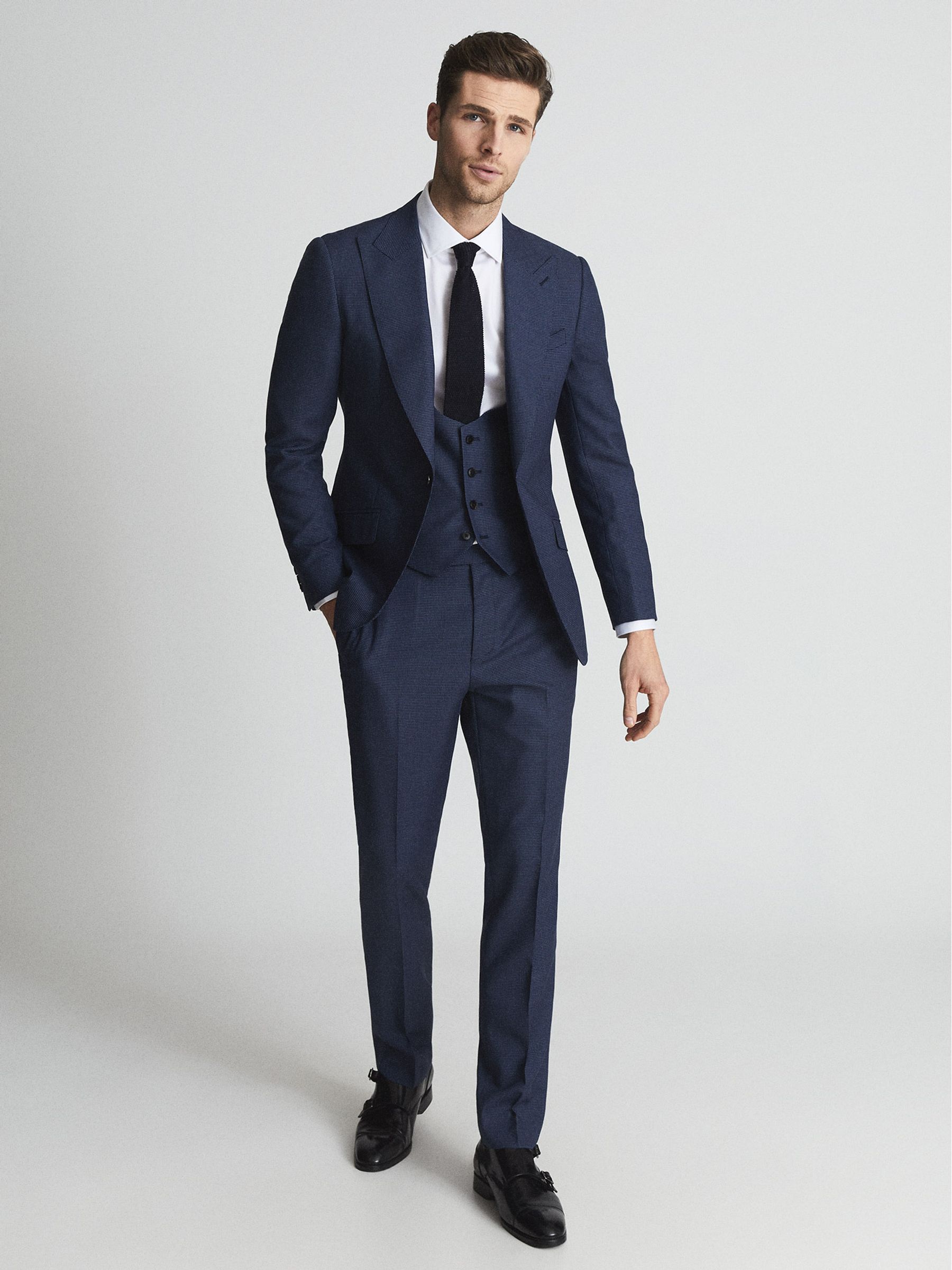 Millenium Hw Indigo Puppytooth Horseshoe Neck Slim Fit Waistcoat - Image 4 of 7