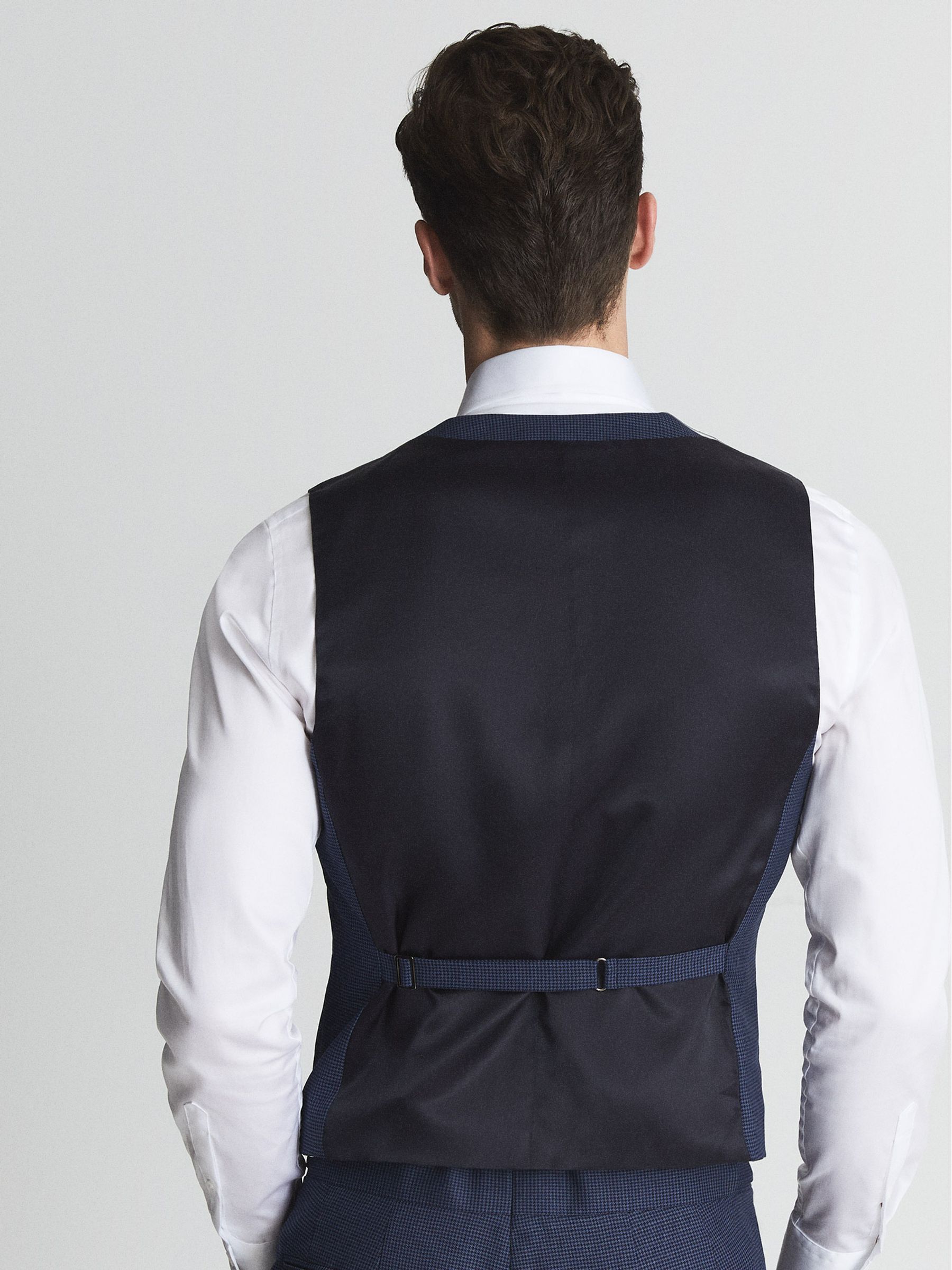 Millenium Hw Indigo Puppytooth Horseshoe Neck Slim Fit Waistcoat - Image 5 of 7