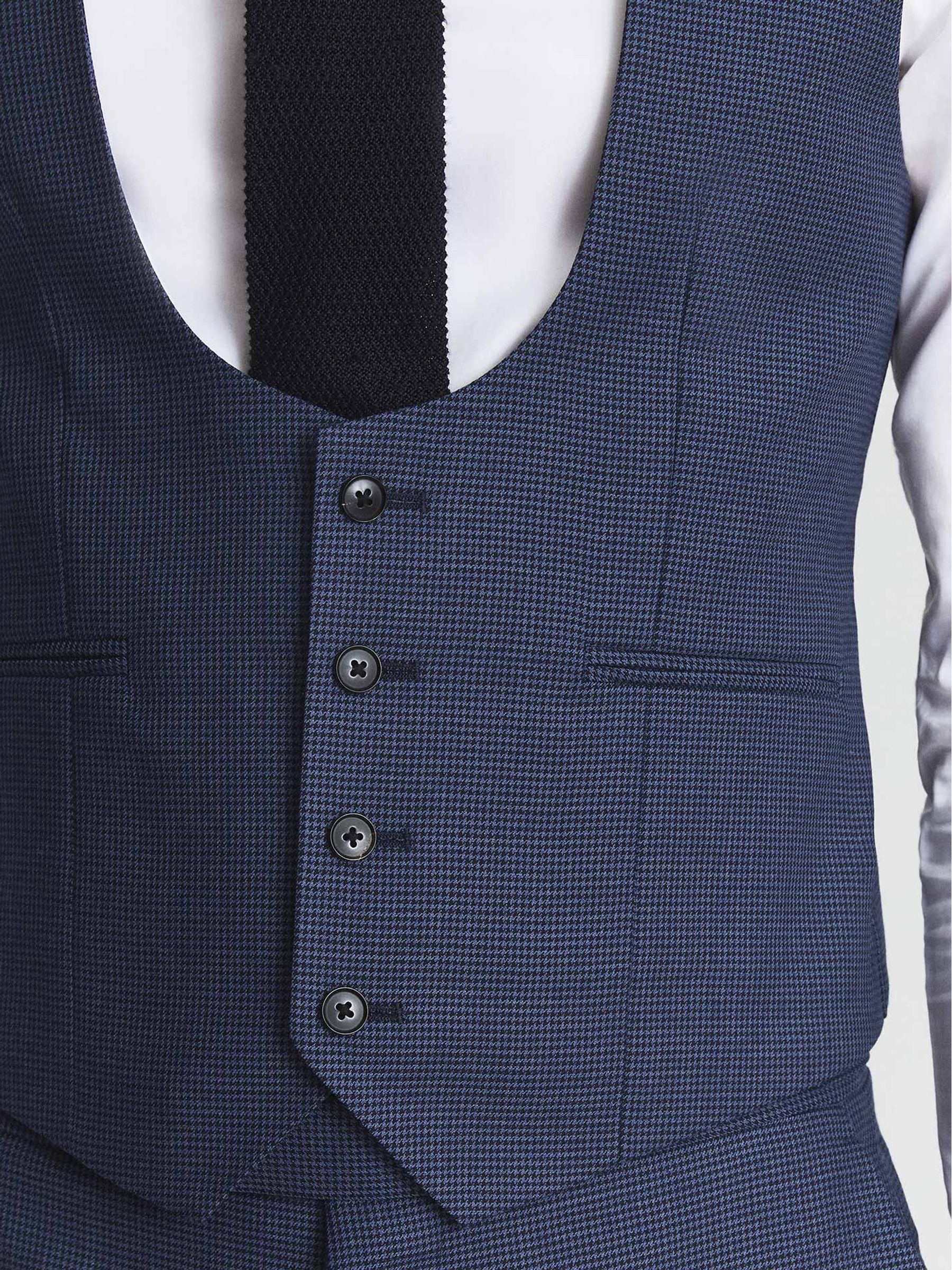 Millenium Hw Indigo Puppytooth Horseshoe Neck Slim Fit Waistcoat - Image 6 of 7