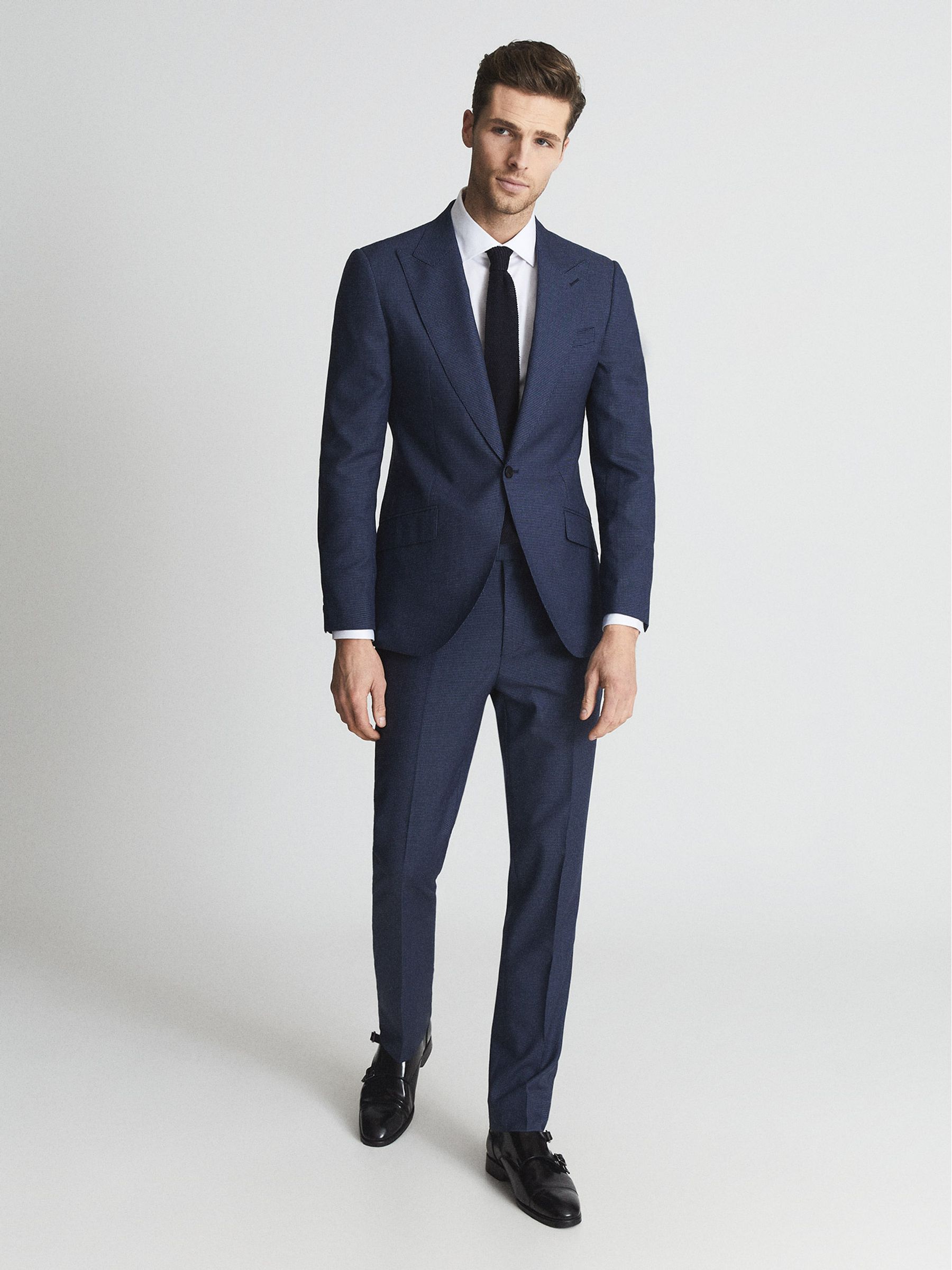 Millenium Hw Indigo Puppytooth Horseshoe Neck Slim Fit Waistcoat - Image 7 of 7