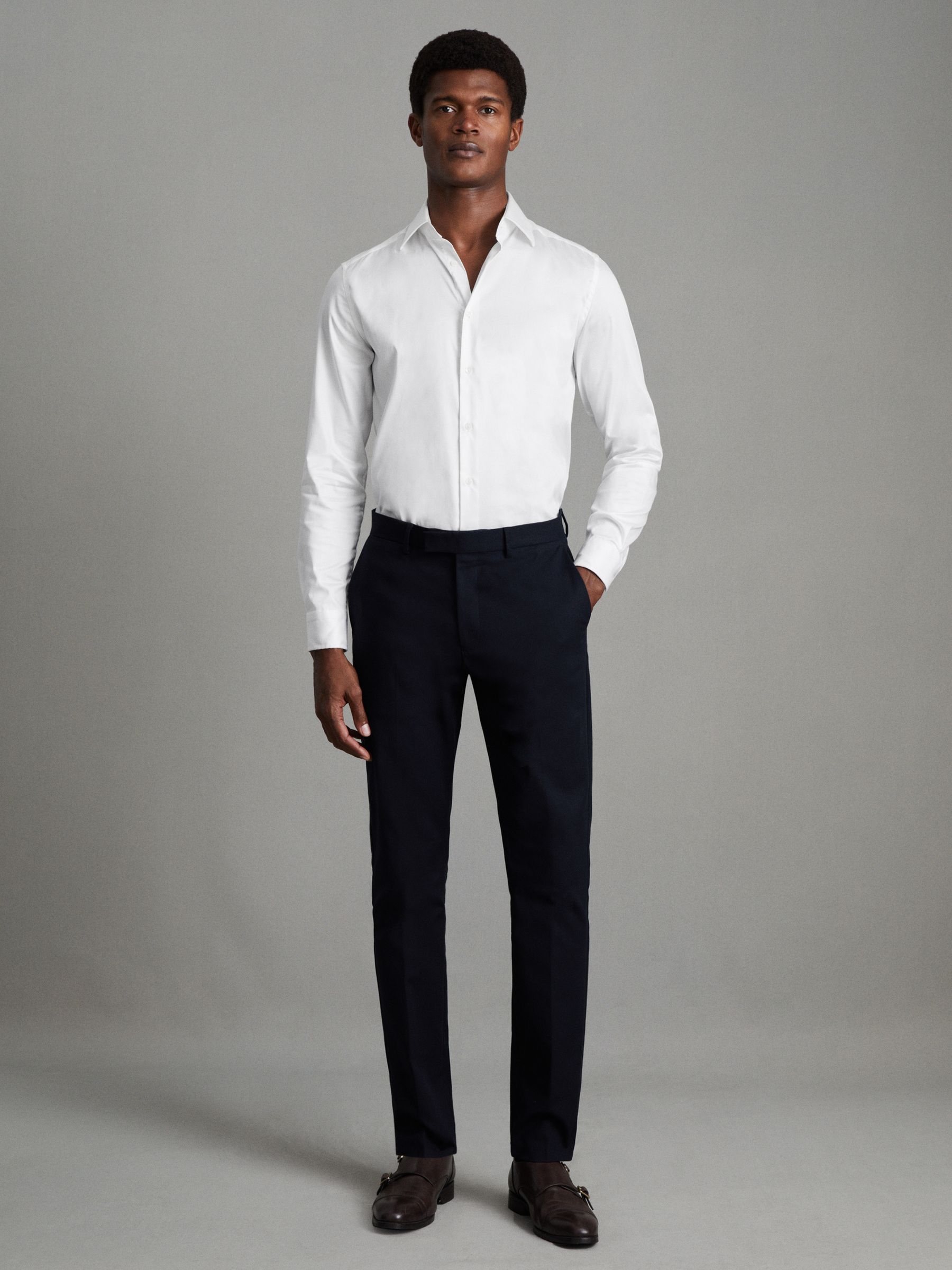 Slim Fit Cotton Blend Shirt in White - Image 3 of 9