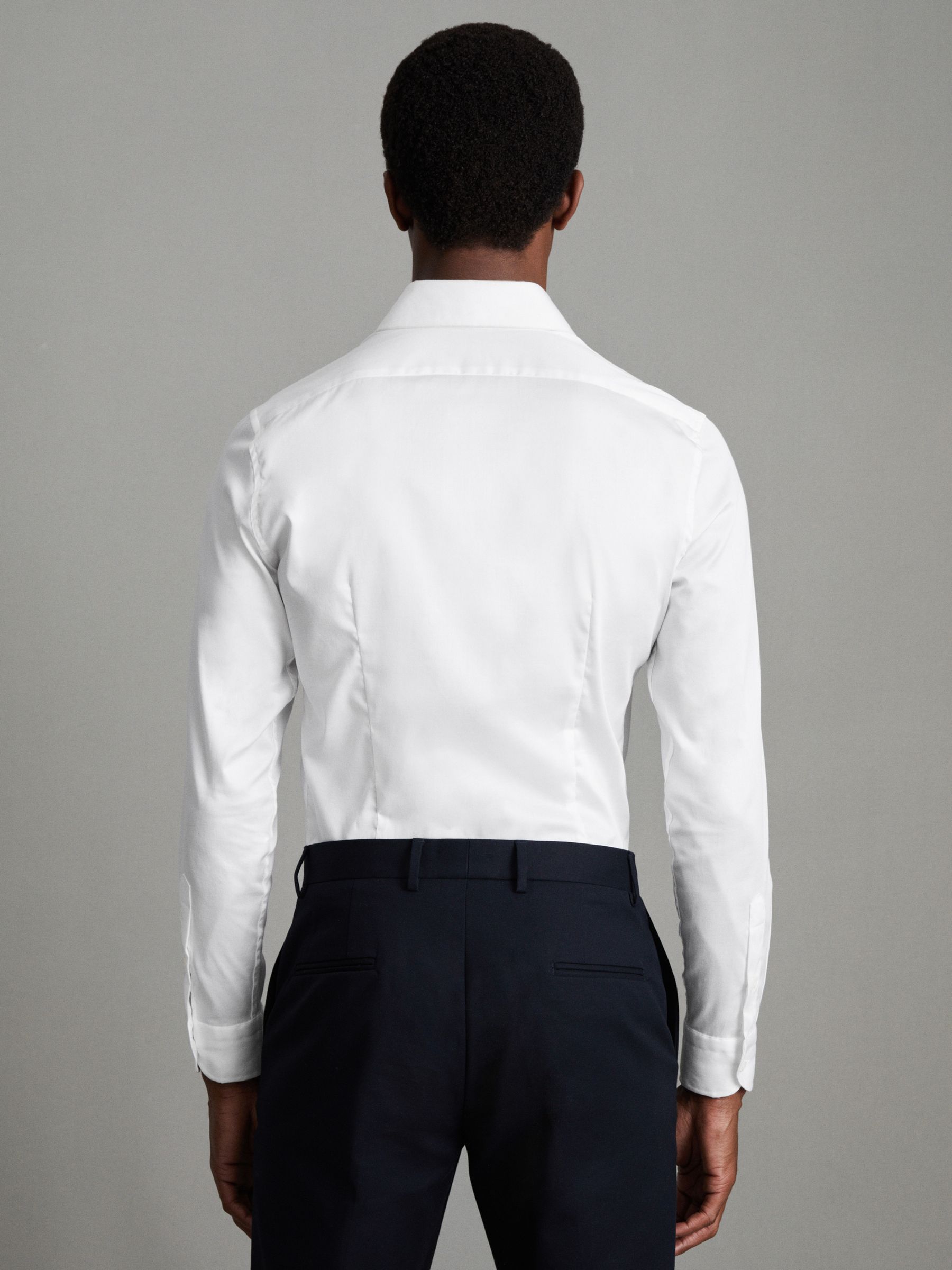Slim Fit Cotton Blend Shirt in White - Image 4 of 9