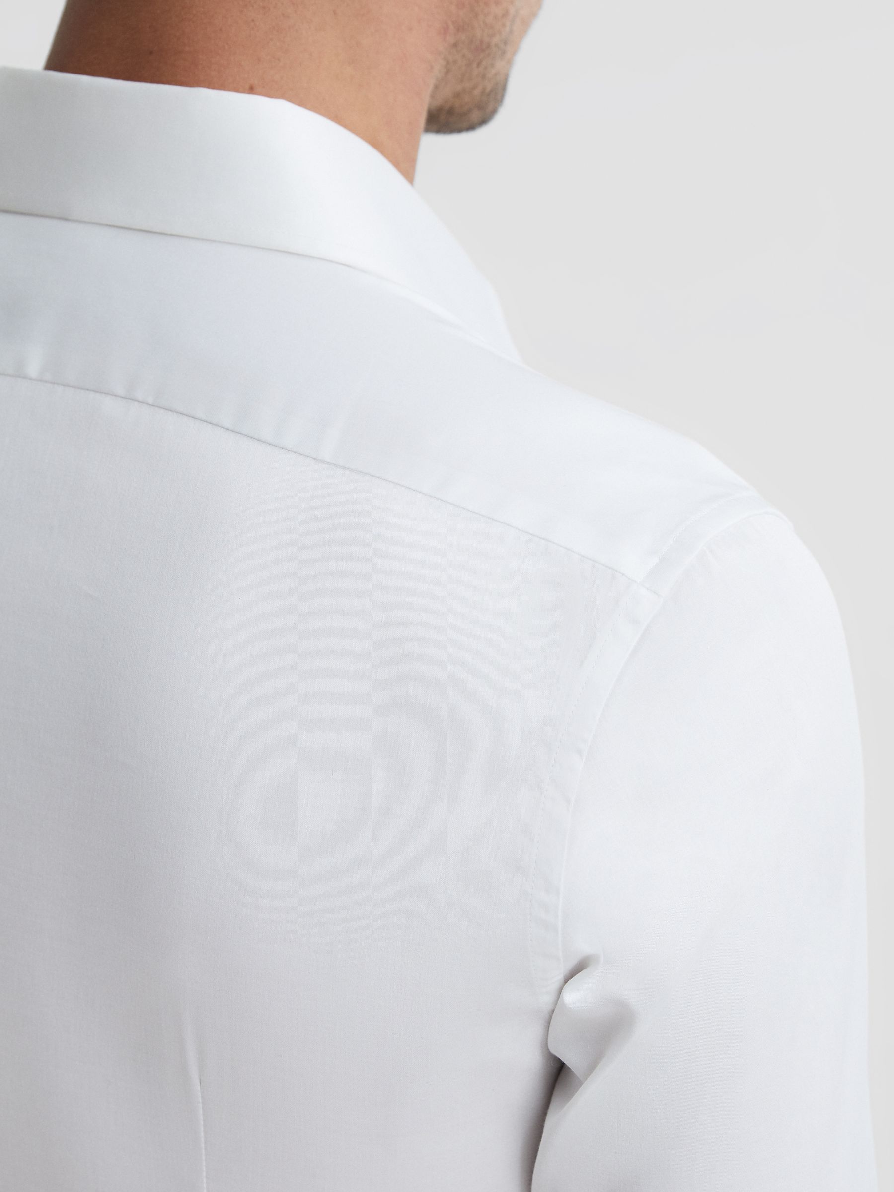 Slim Fit Cotton Blend Shirt in White - Image 7 of 9