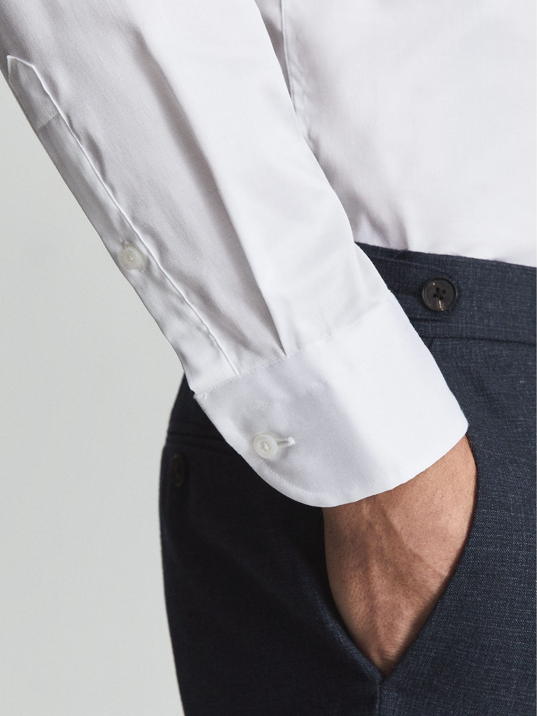 Slim Fit Cotton Blend Shirt in White - Image 9 of 9