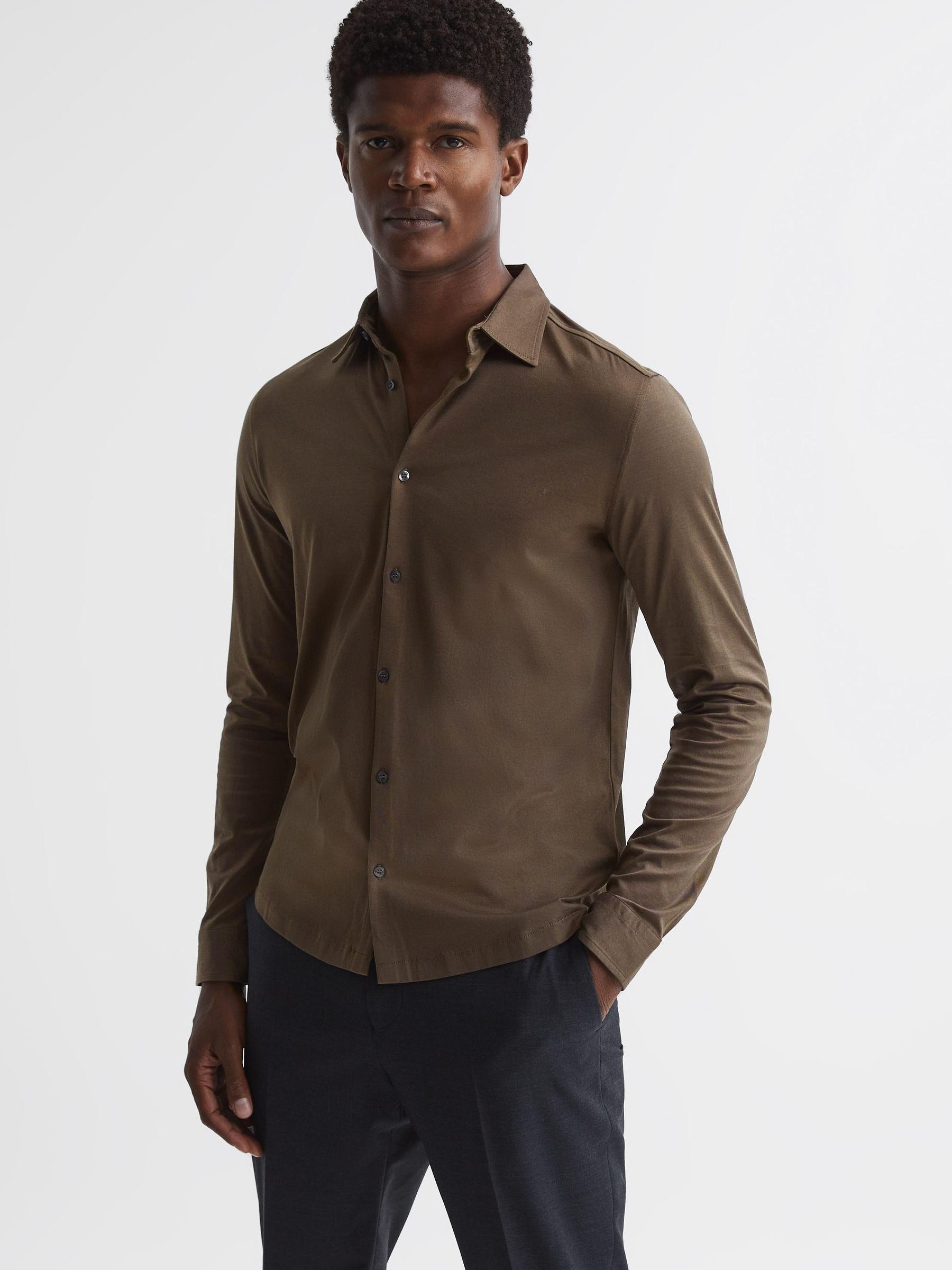 Mercerised Jersey Shirt in Mocha - Image 1 of 6