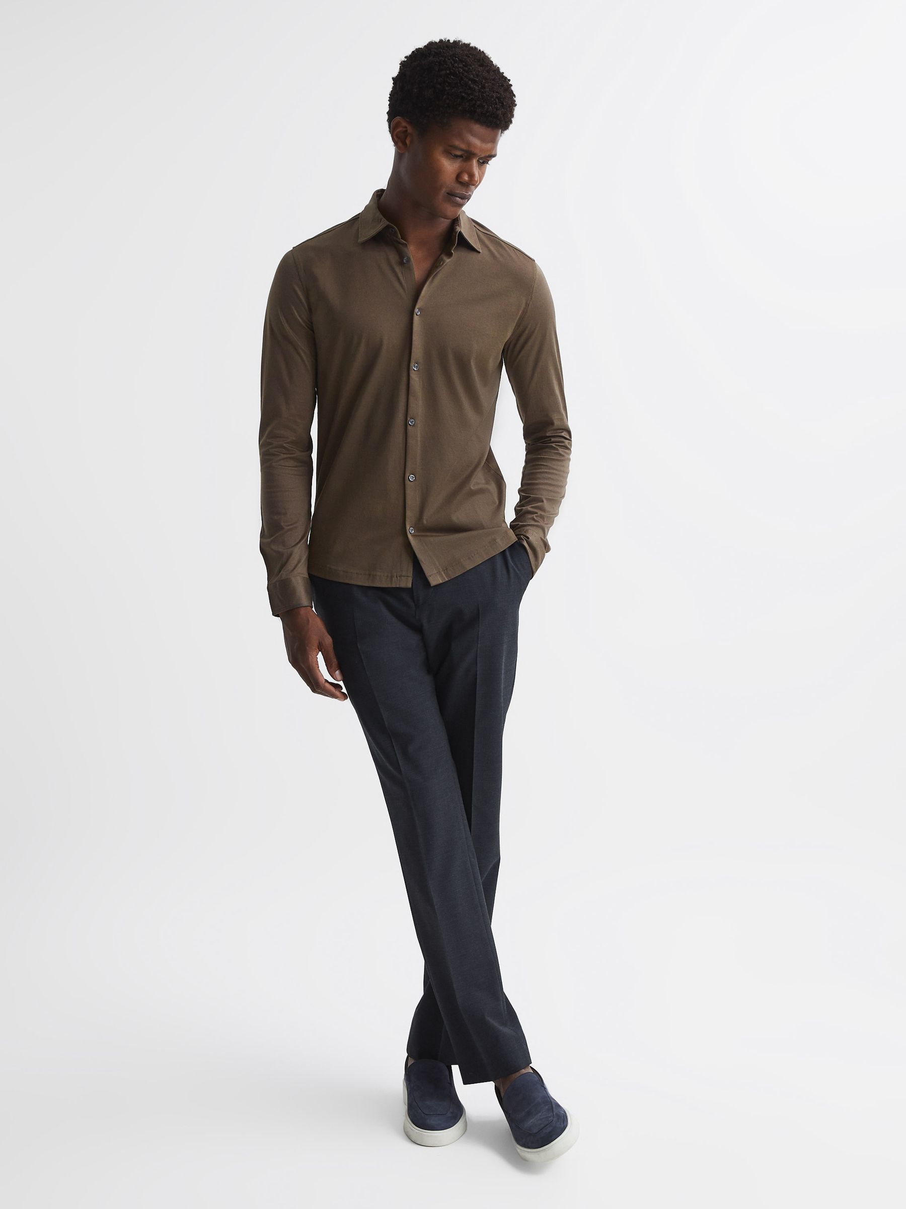 Mercerised Jersey Shirt in Mocha - Image 3 of 6