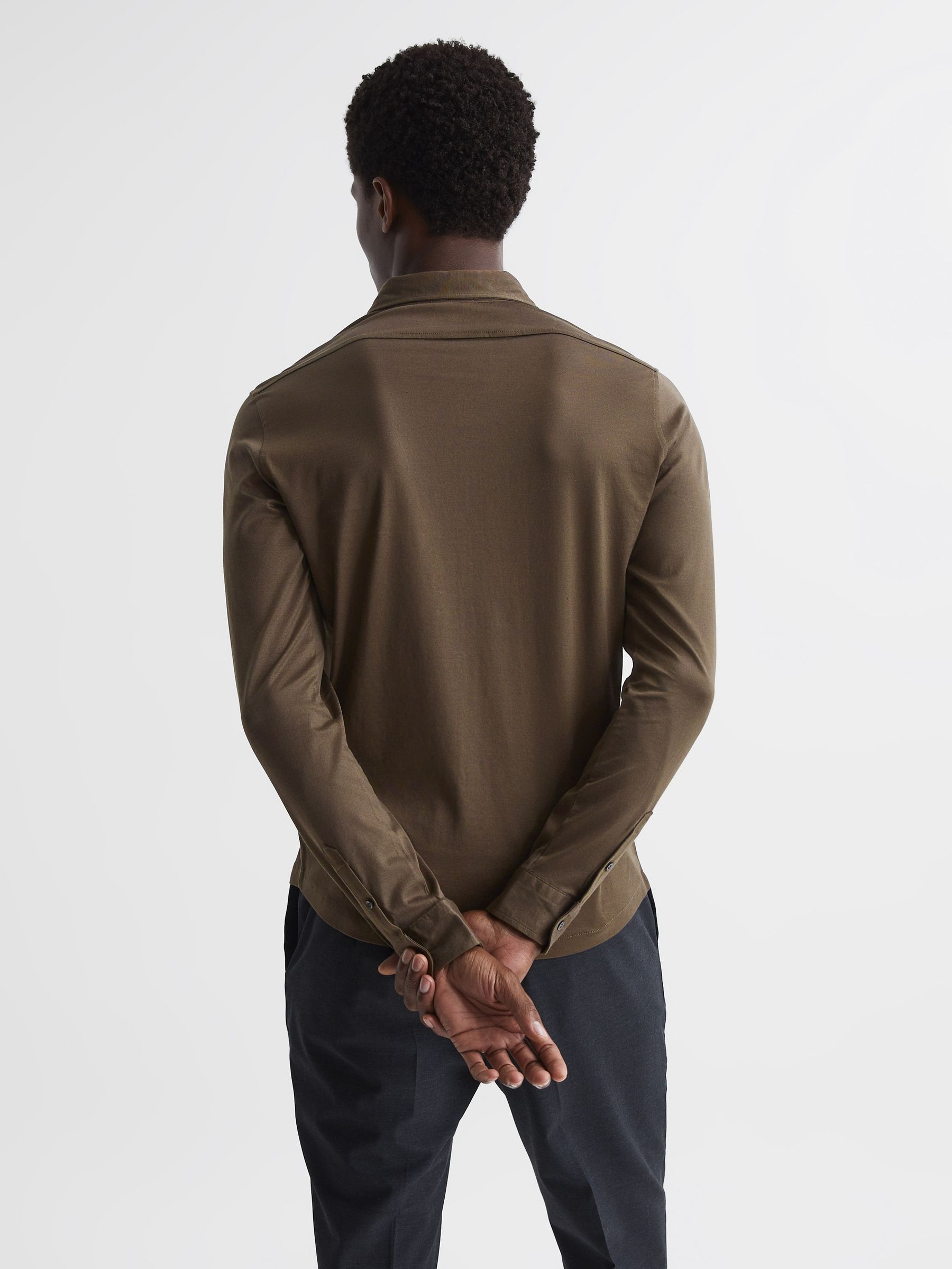 Mercerised Jersey Shirt in Mocha - Image 4 of 6