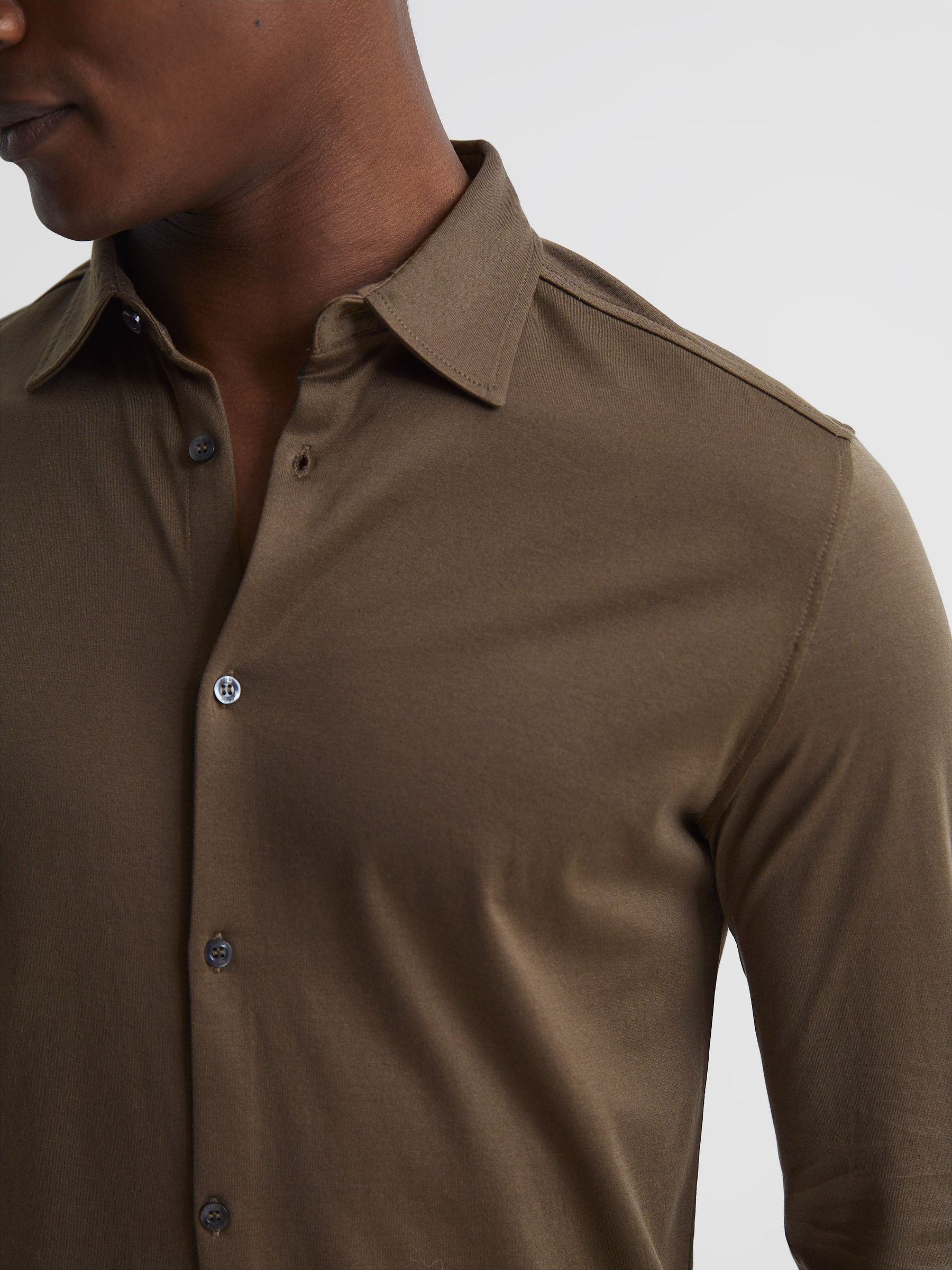 Mercerised Jersey Shirt in Mocha - Image 5 of 6