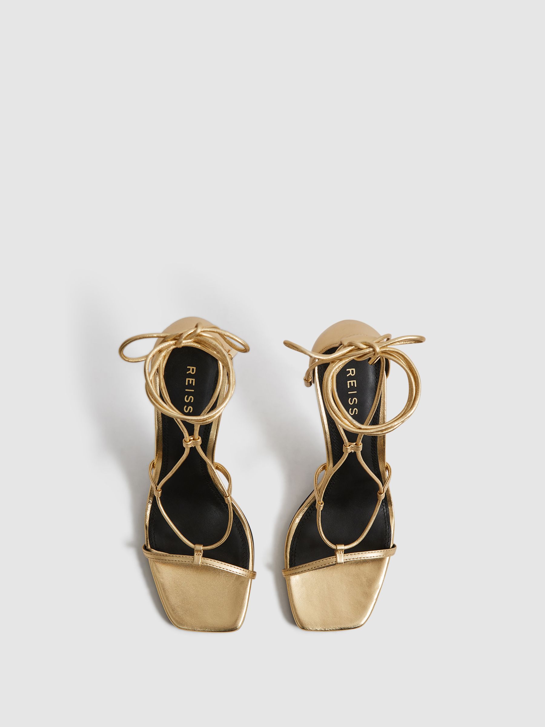 Leather Strappy Wrap Sandals in Gold - Image 4 of 8