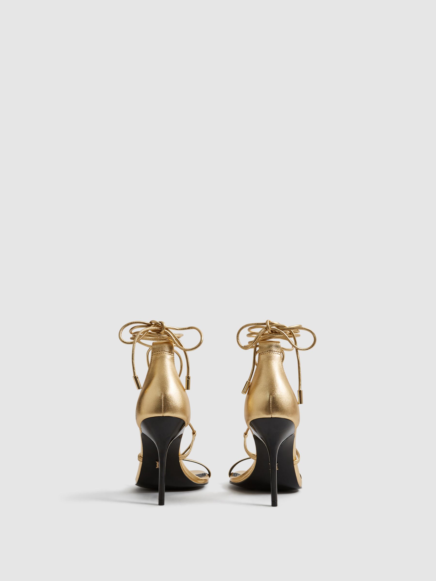 Leather Strappy Wrap Sandals in Gold - Image 6 of 8