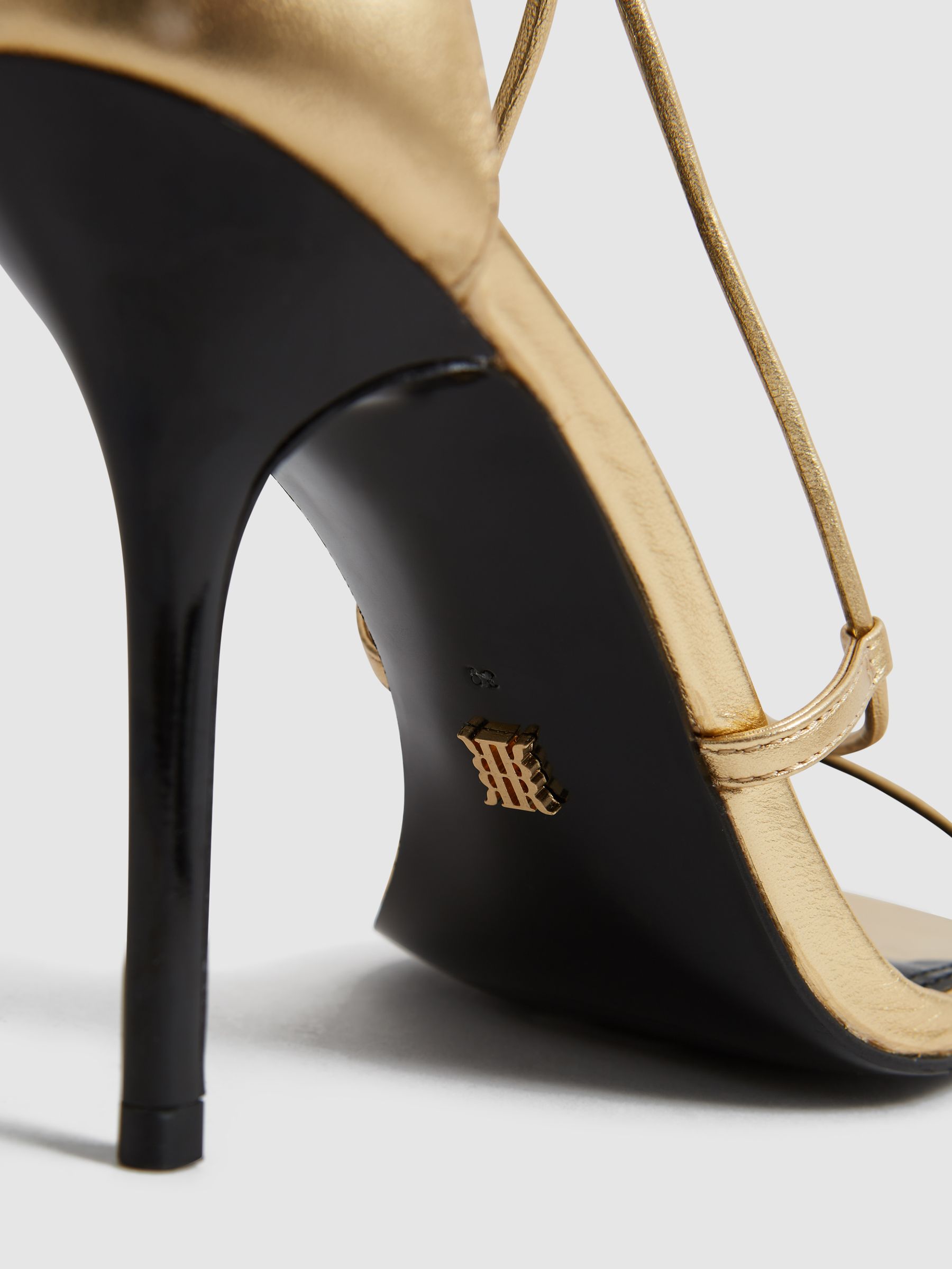 Leather Strappy Wrap Sandals in Gold - Image 8 of 8