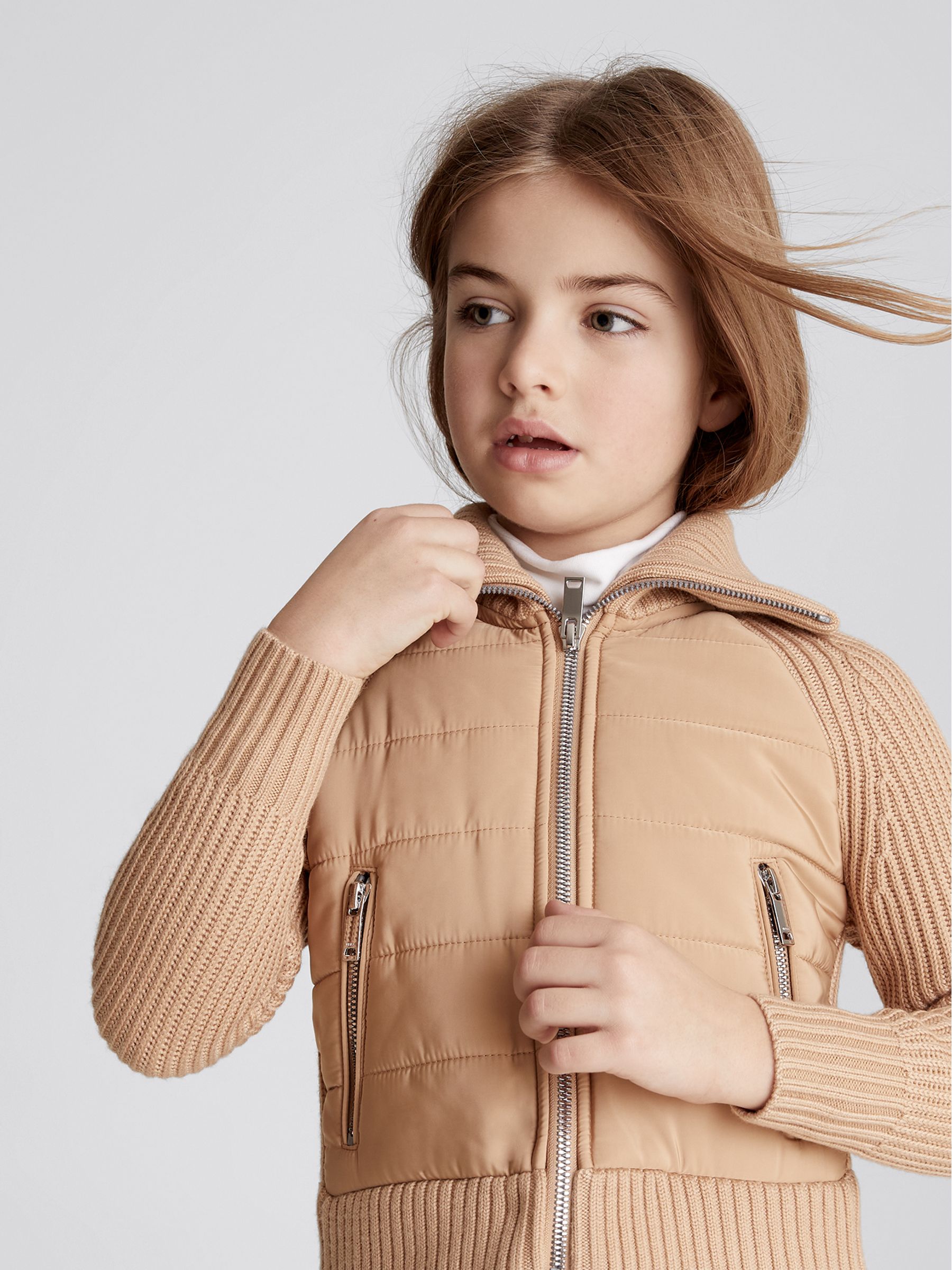 Knitted Hybrid Jacket in Camel - Image 1 of 8