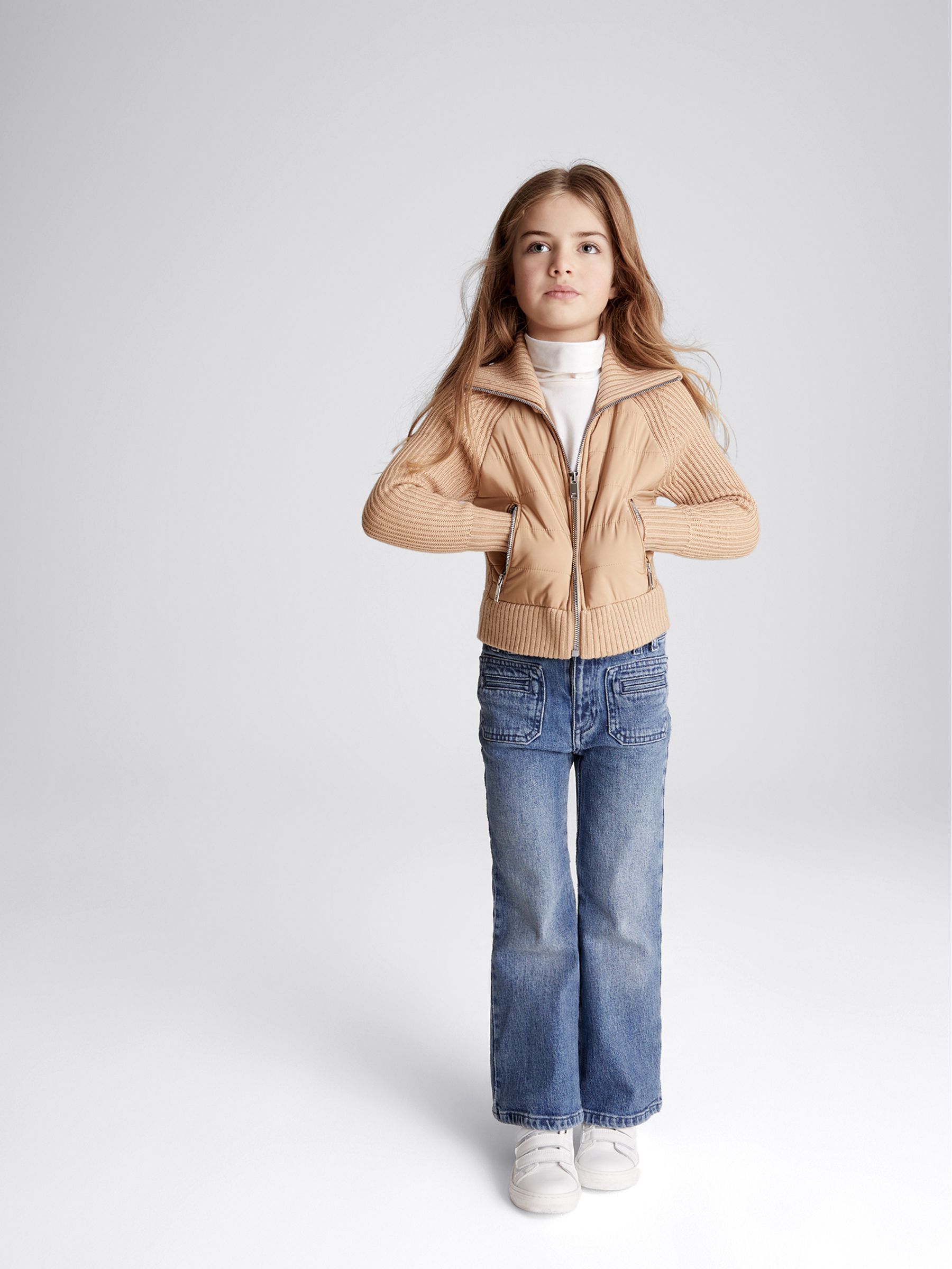 Knitted Hybrid Jacket in Camel - Image 3 of 8