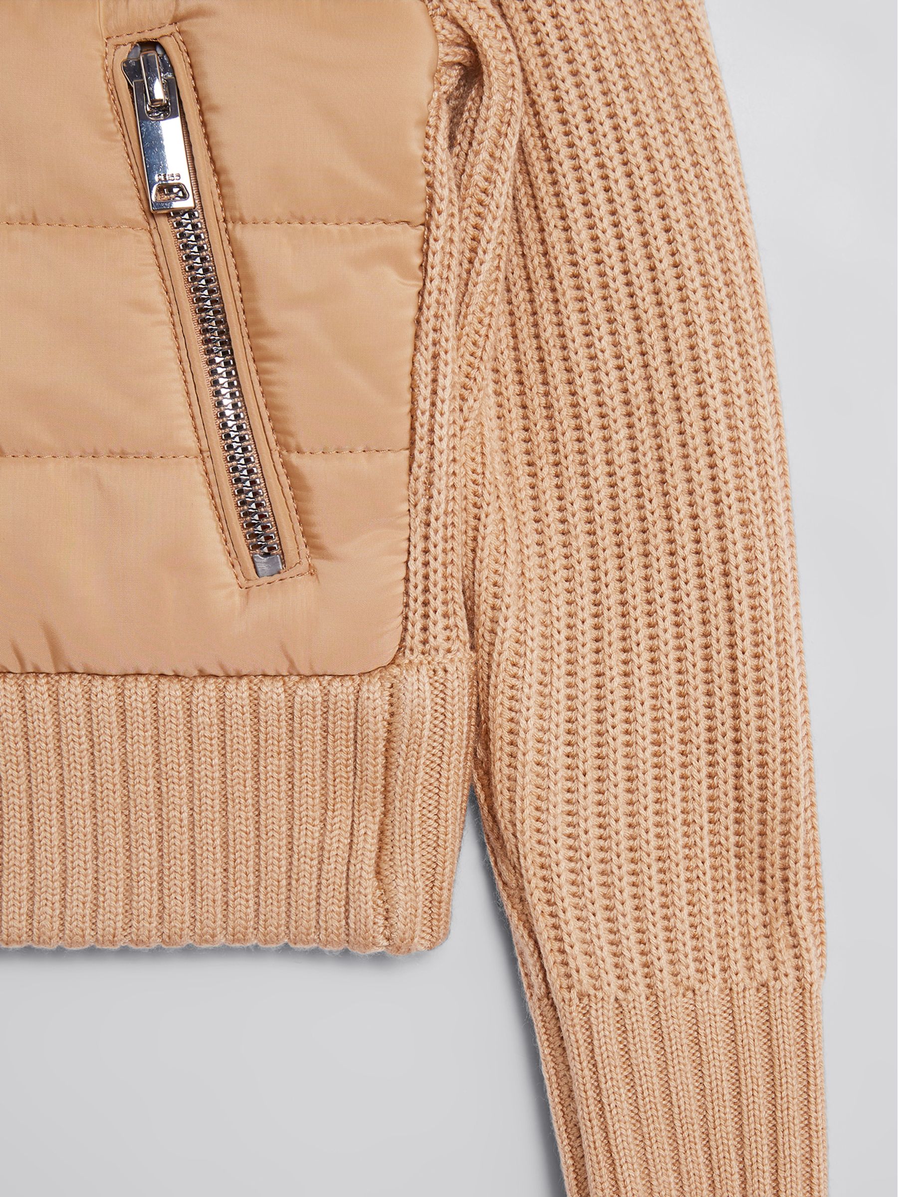 Knitted Hybrid Jacket in Camel - Image 7 of 8