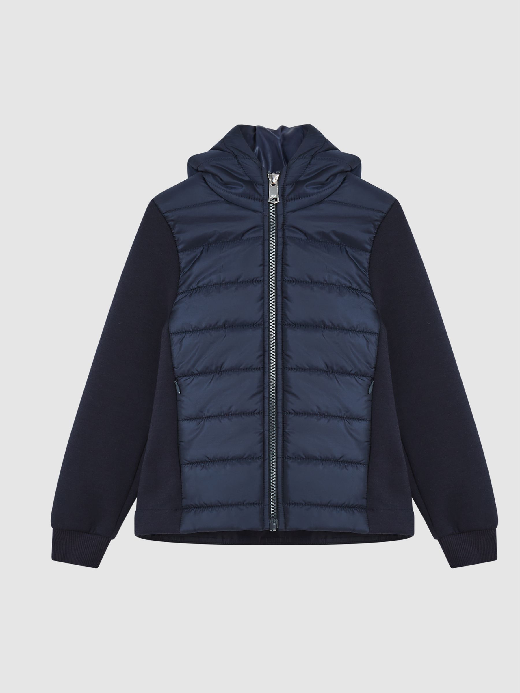 Jersey Hooded Hybrid Jacket in Navy - Image 2 of 9 Jersey Hooded Hybrid Jacket in Navy - Image 2 of 9