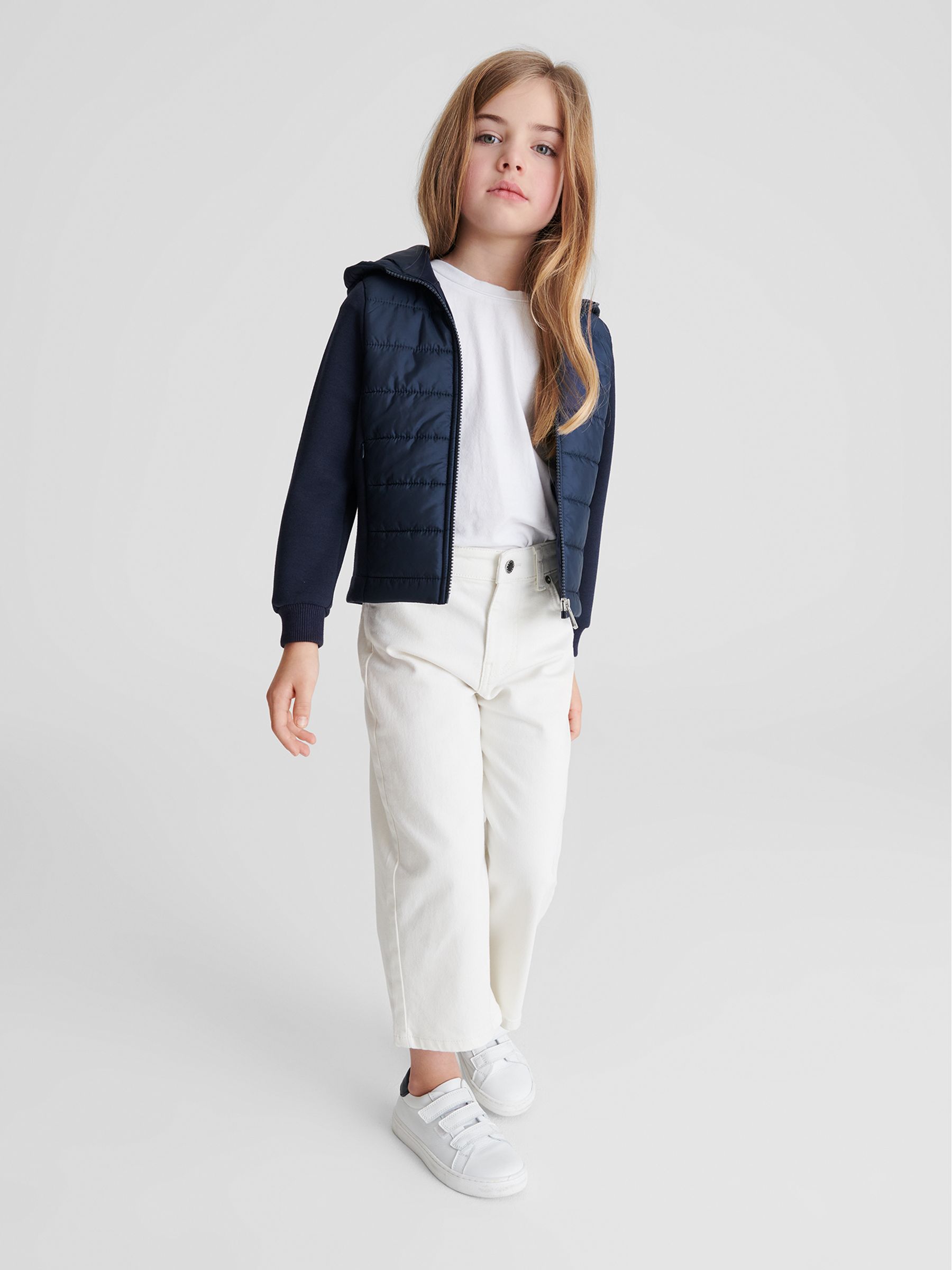 Jersey Hooded Hybrid Jacket in Navy - Image 3 of 9