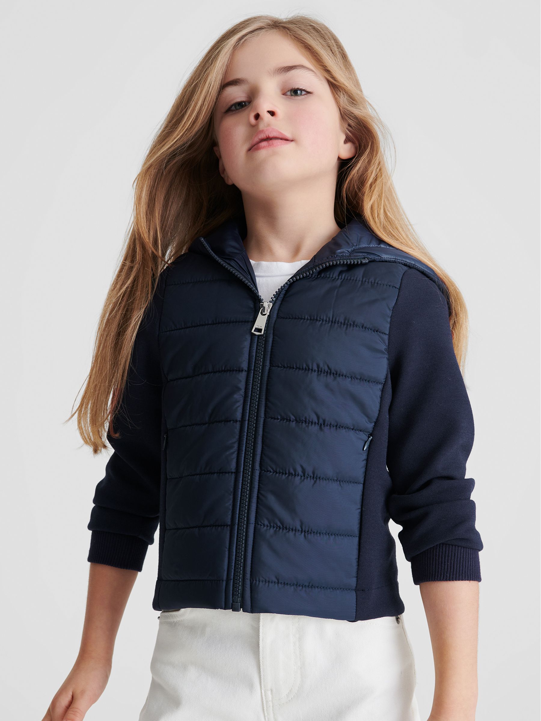 Jersey Hooded Hybrid Jacket in Navy - Image 4 of 9