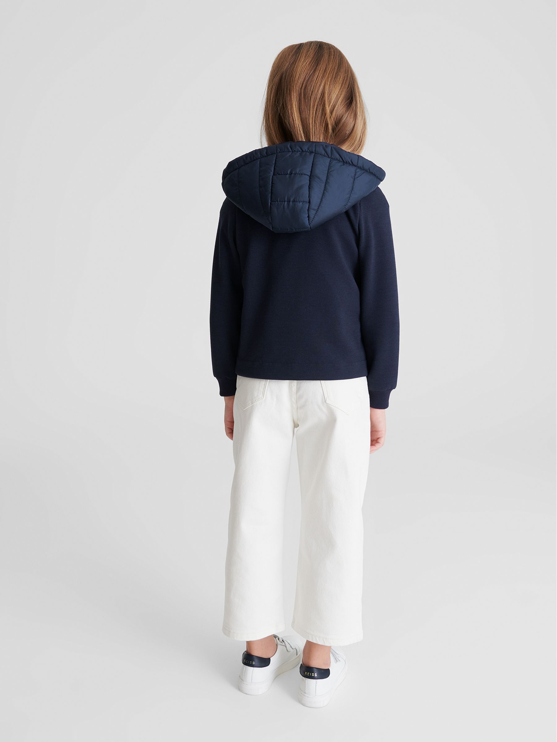 Jersey Hooded Hybrid Jacket in Navy - Image 5 of 9