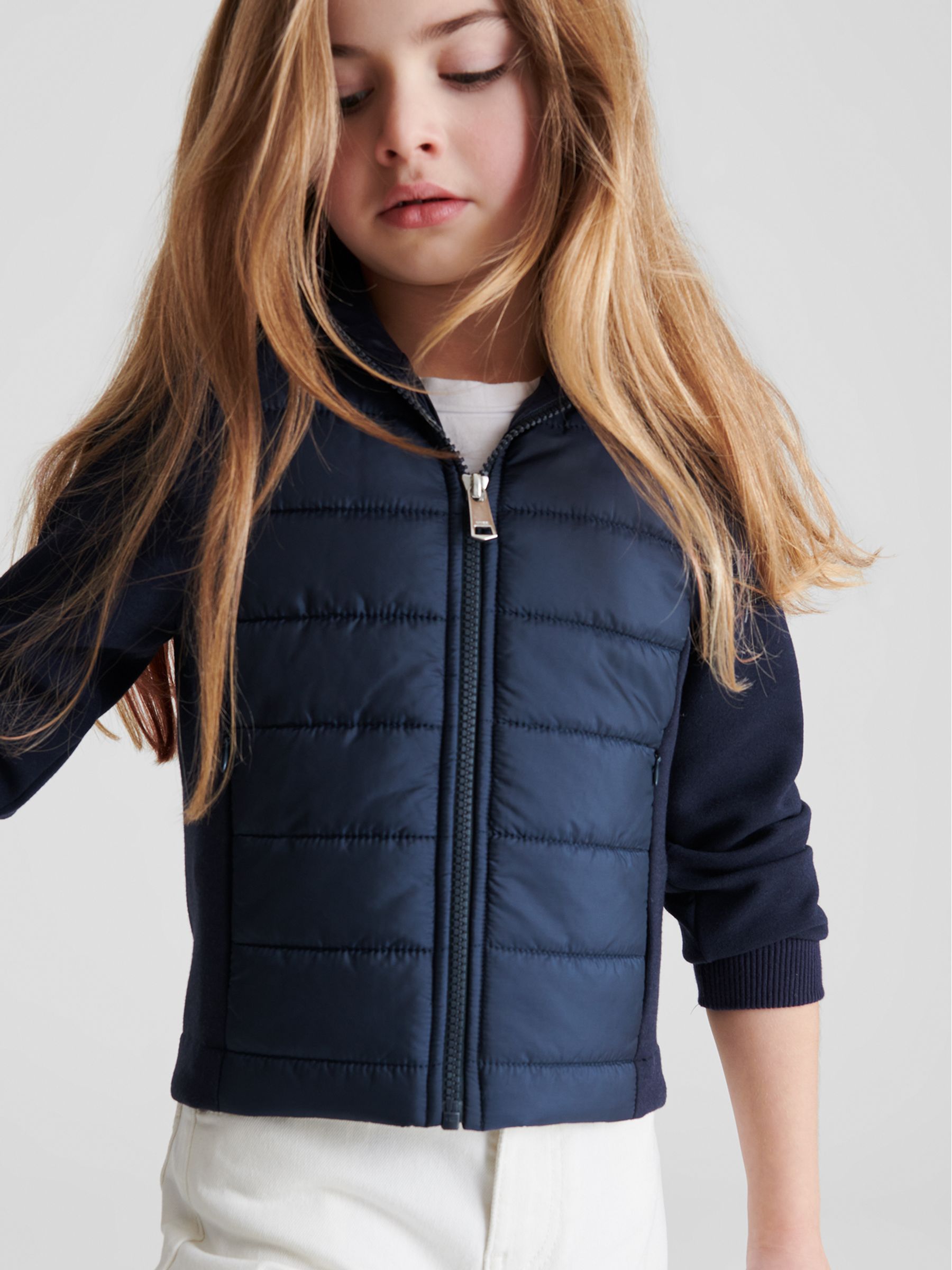 Jersey Hooded Hybrid Jacket in Navy - Image 6 of 9