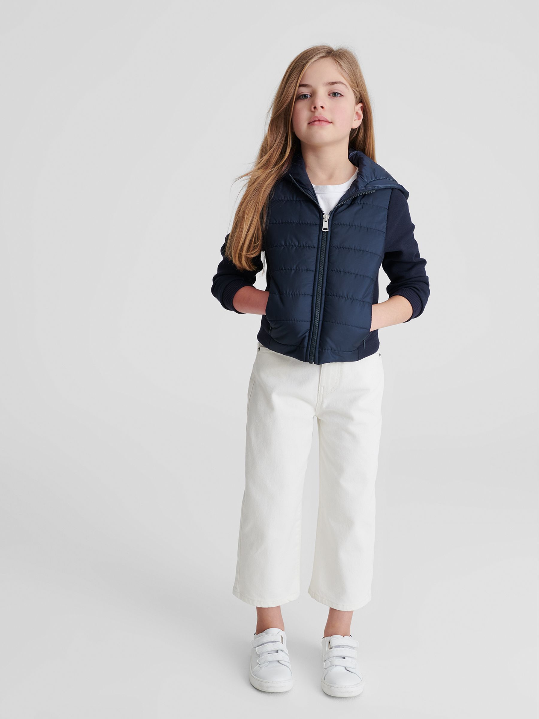 Jersey Hooded Hybrid Jacket in Navy - Image 8 of 9