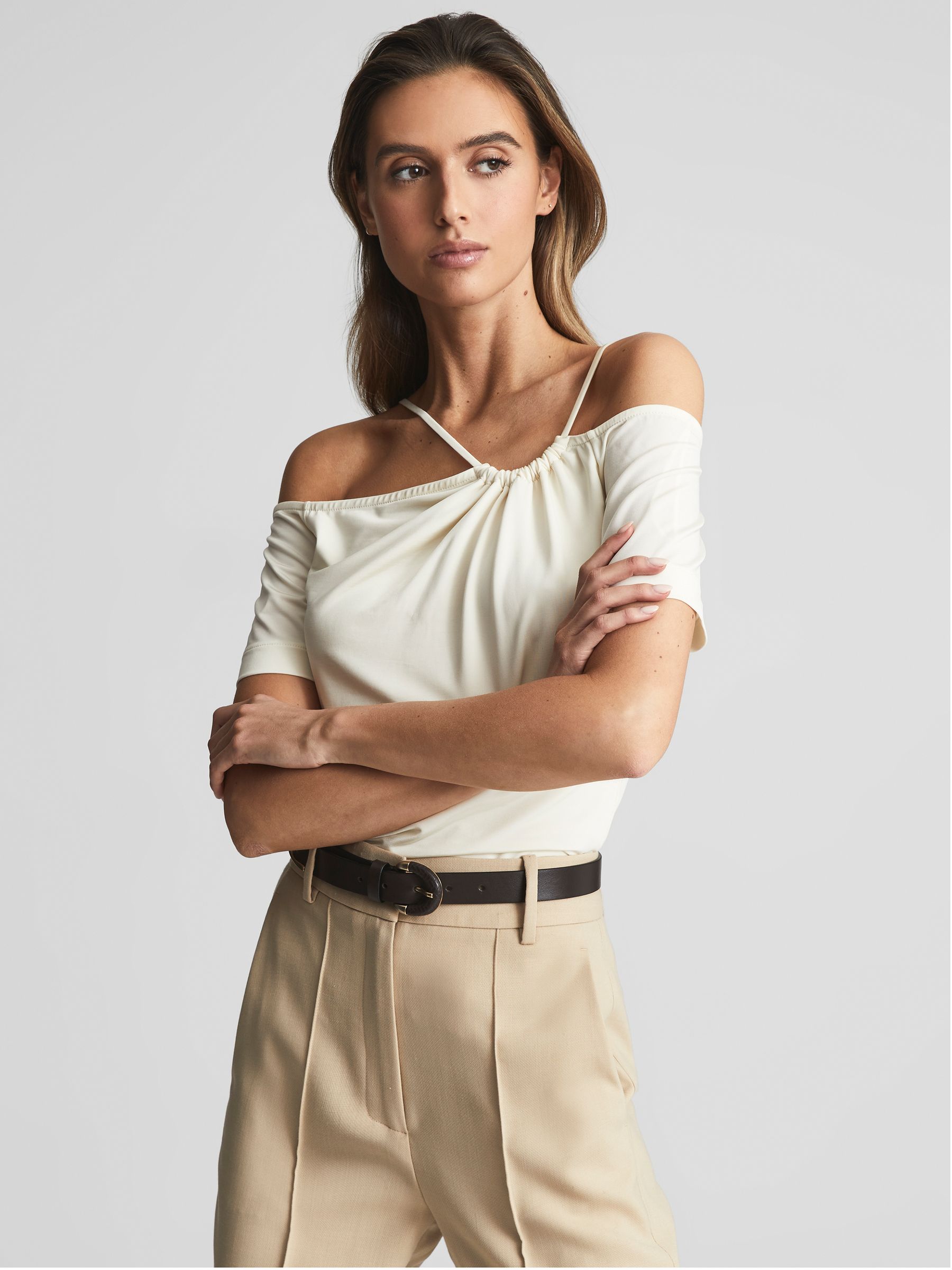 Decorative Buckle Leather Belt in Chocolate - Image 1 of 7