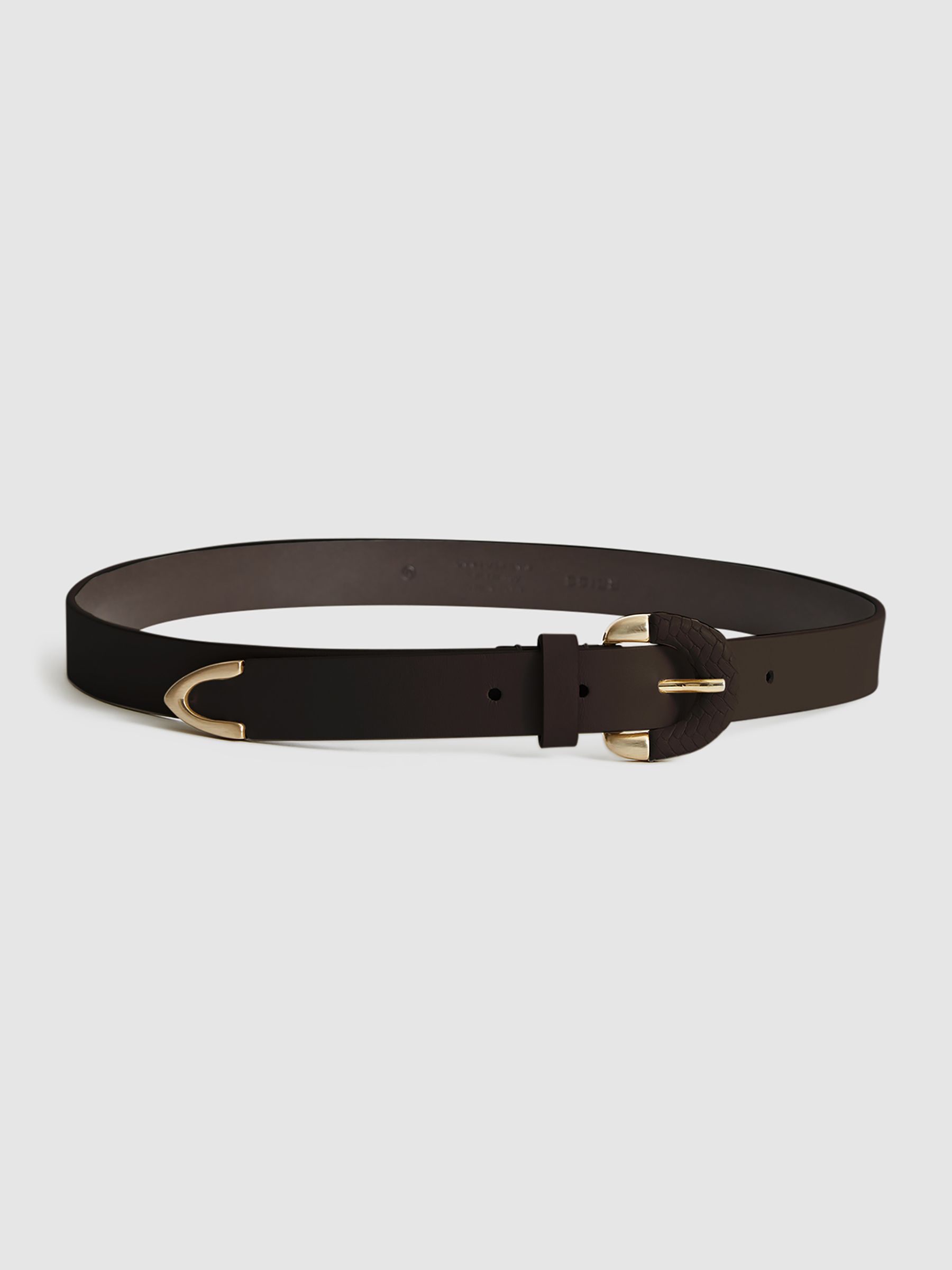 Decorative Buckle Leather Belt in Chocolate - Image 6 of 7