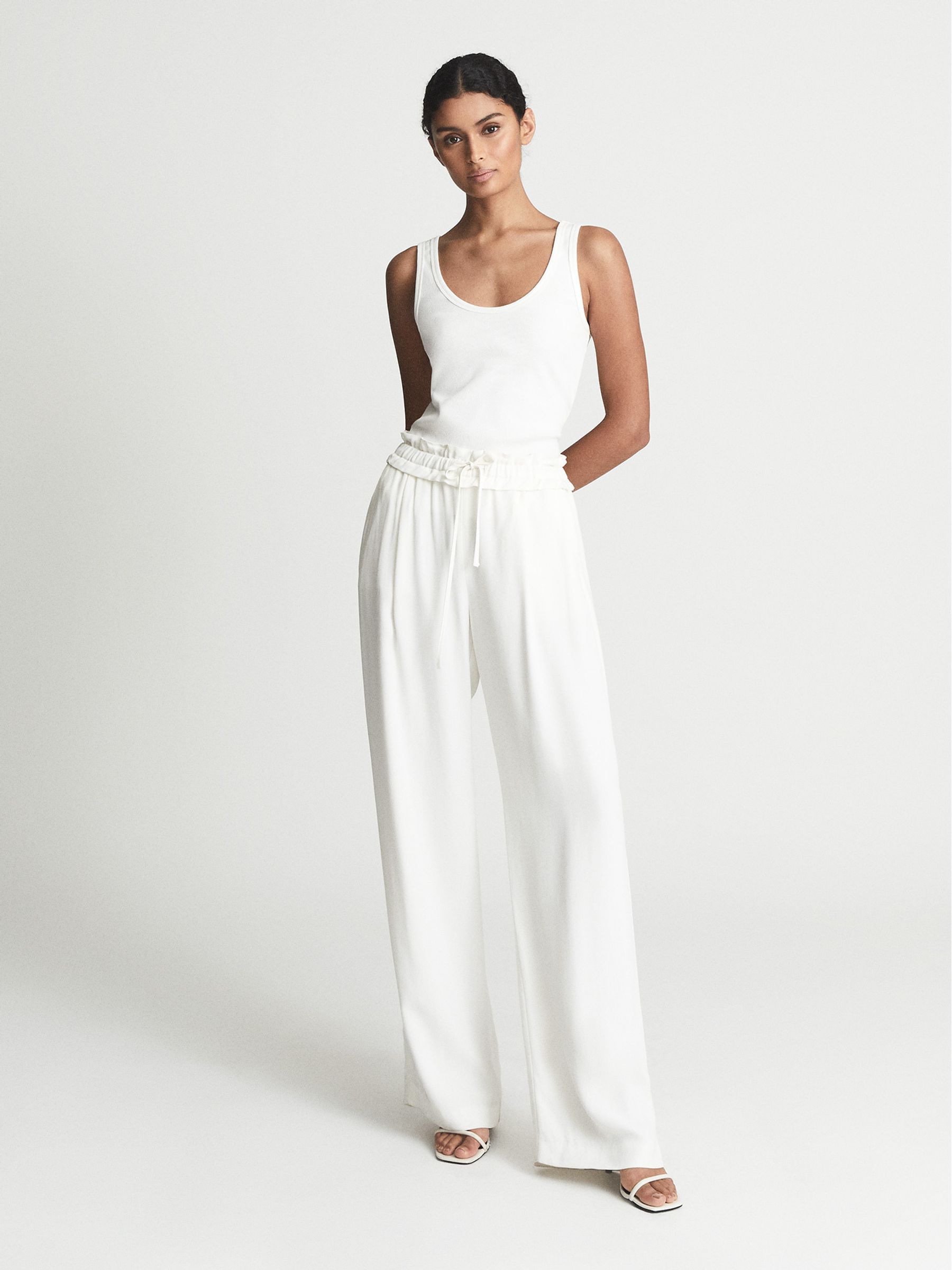 Scoop Neck Ribbed Jersey Vest Top in White - Image 1 of 6 Scoop Neck Ribbed Jersey Vest Top in White - Image 1 of 6