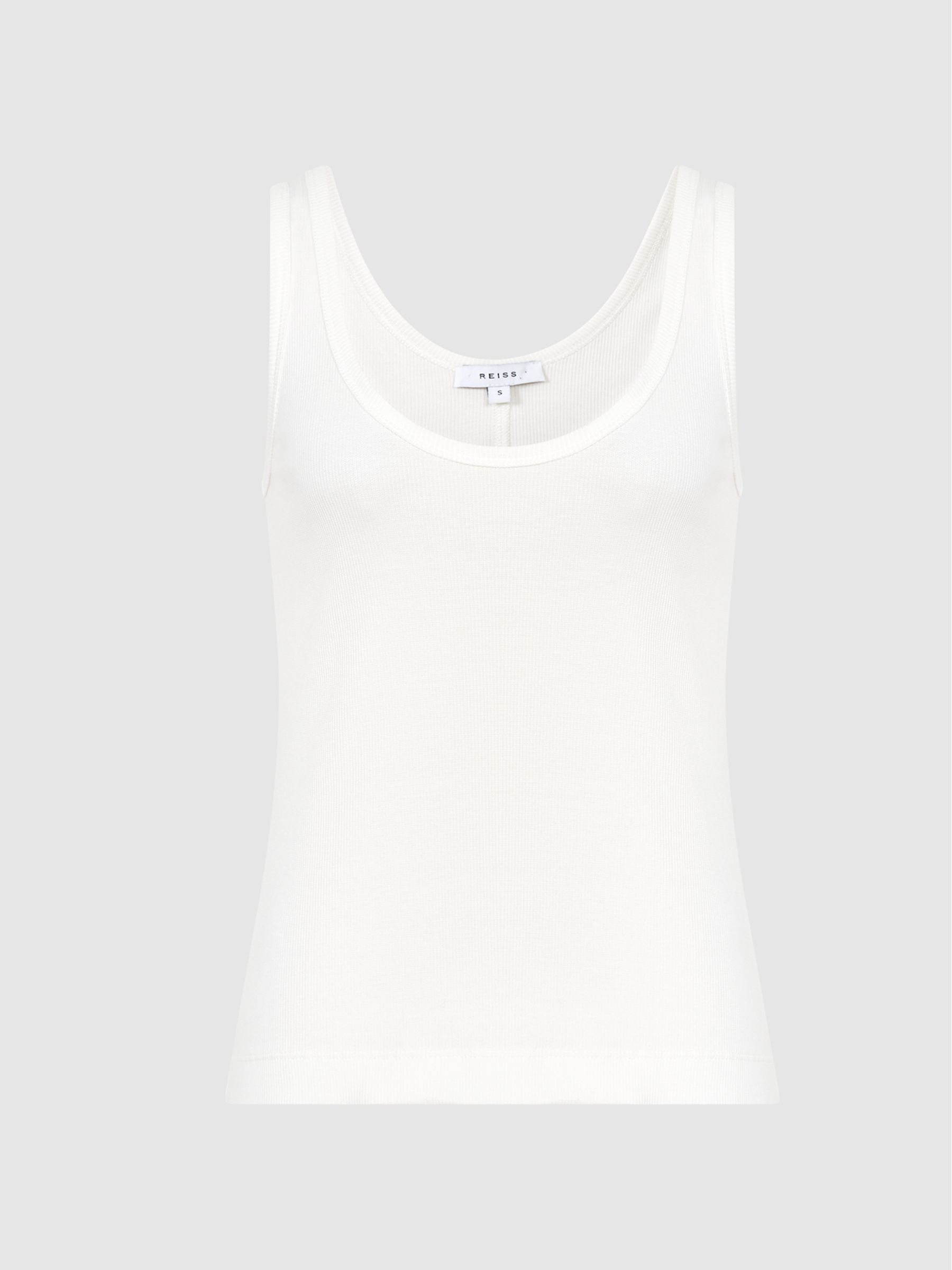Scoop Neck Ribbed Jersey Vest Top in White - Image 2 of 6 Scoop Neck Ribbed Jersey Vest Top in White - Image 2 of 6