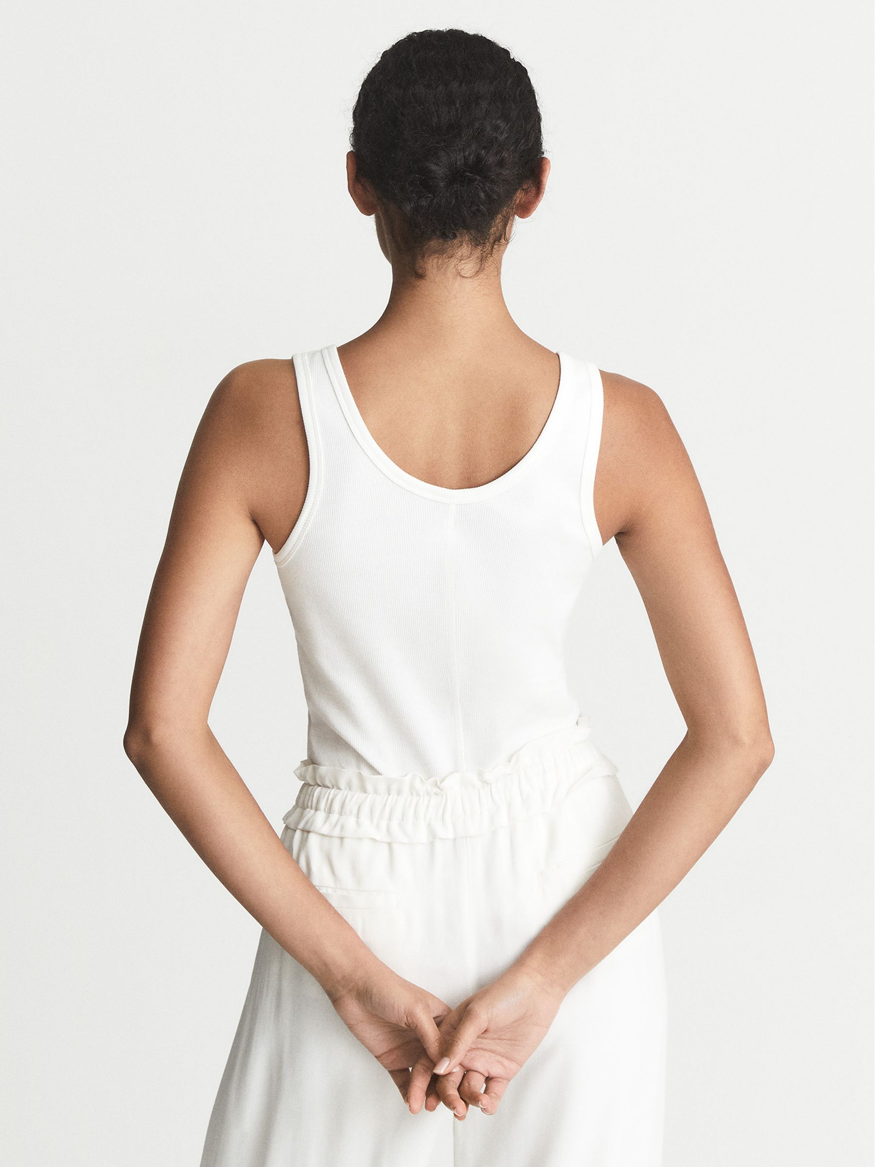 Scoop Neck Ribbed Jersey Vest Top in White - Image 5 of 6