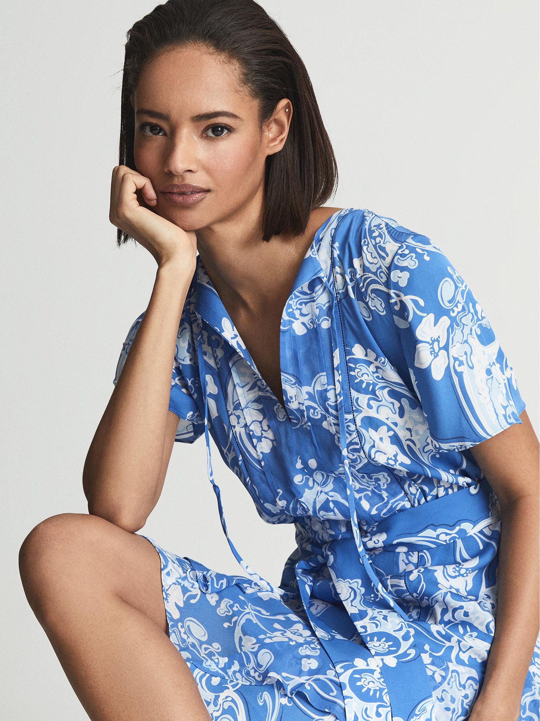 Regular Paisley Flippy Mini Dress in Blue - Image 1 of 5 Regular Paisley Flippy Mini Dress in Blue - Image 1 of 5