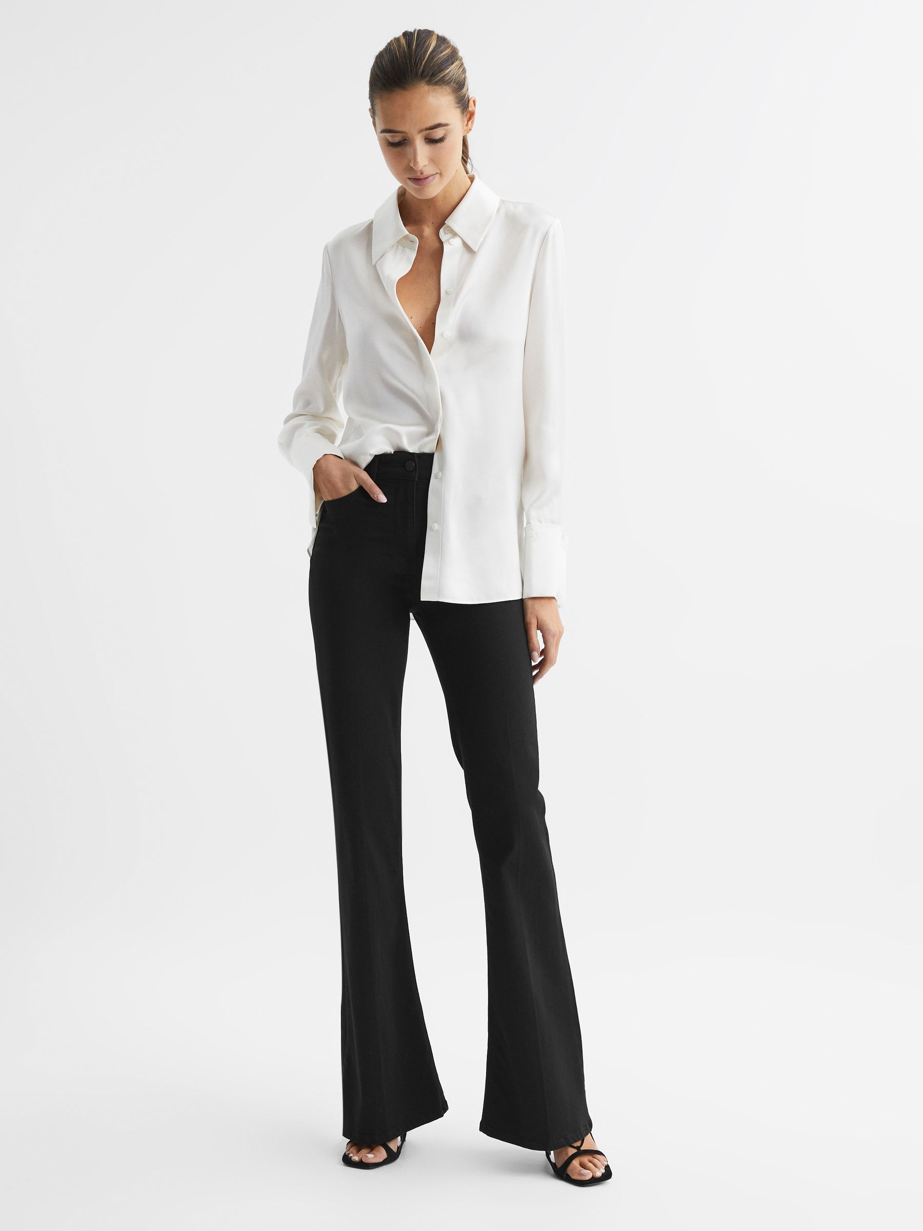 High Rise Skinny Flared Jeans in Black - Image 6 of 9