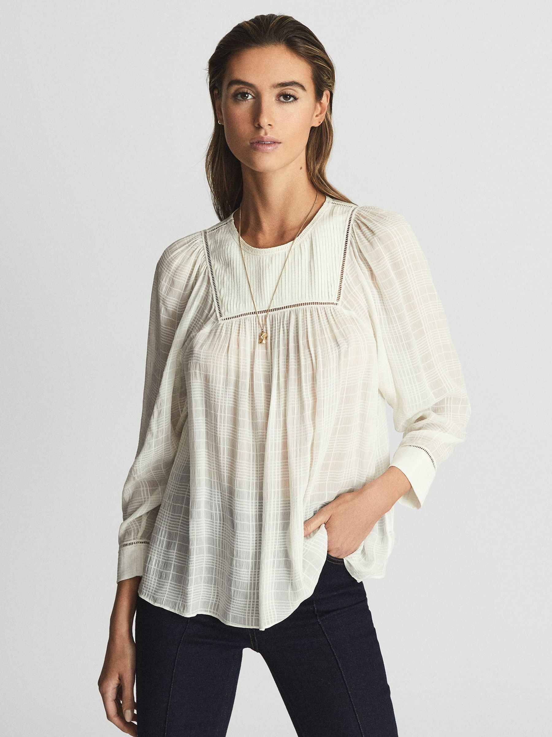 Ladder Interest Blouse in White - Image 1 of 5