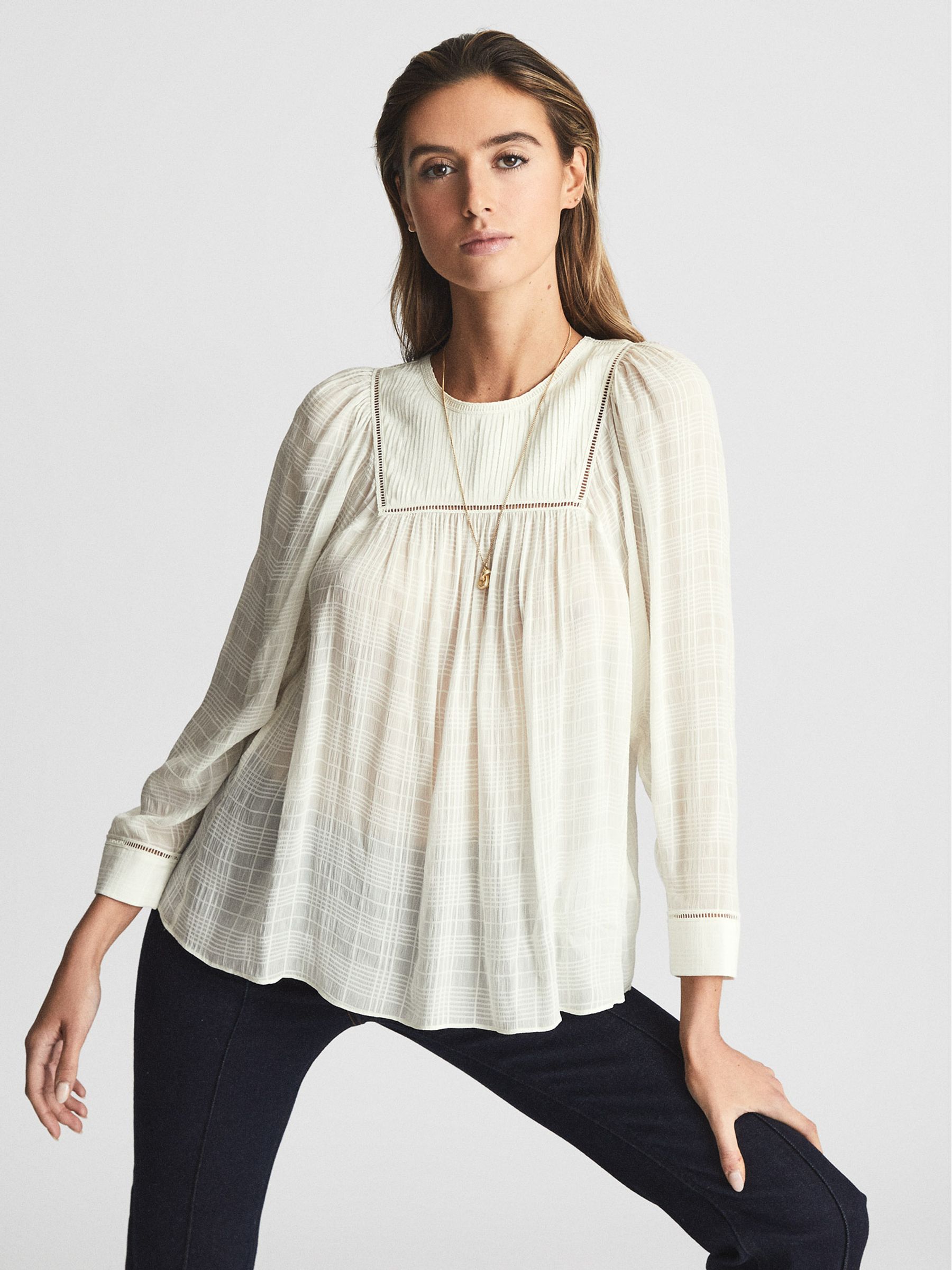 Ladder Interest Blouse in White - Image 4 of 5