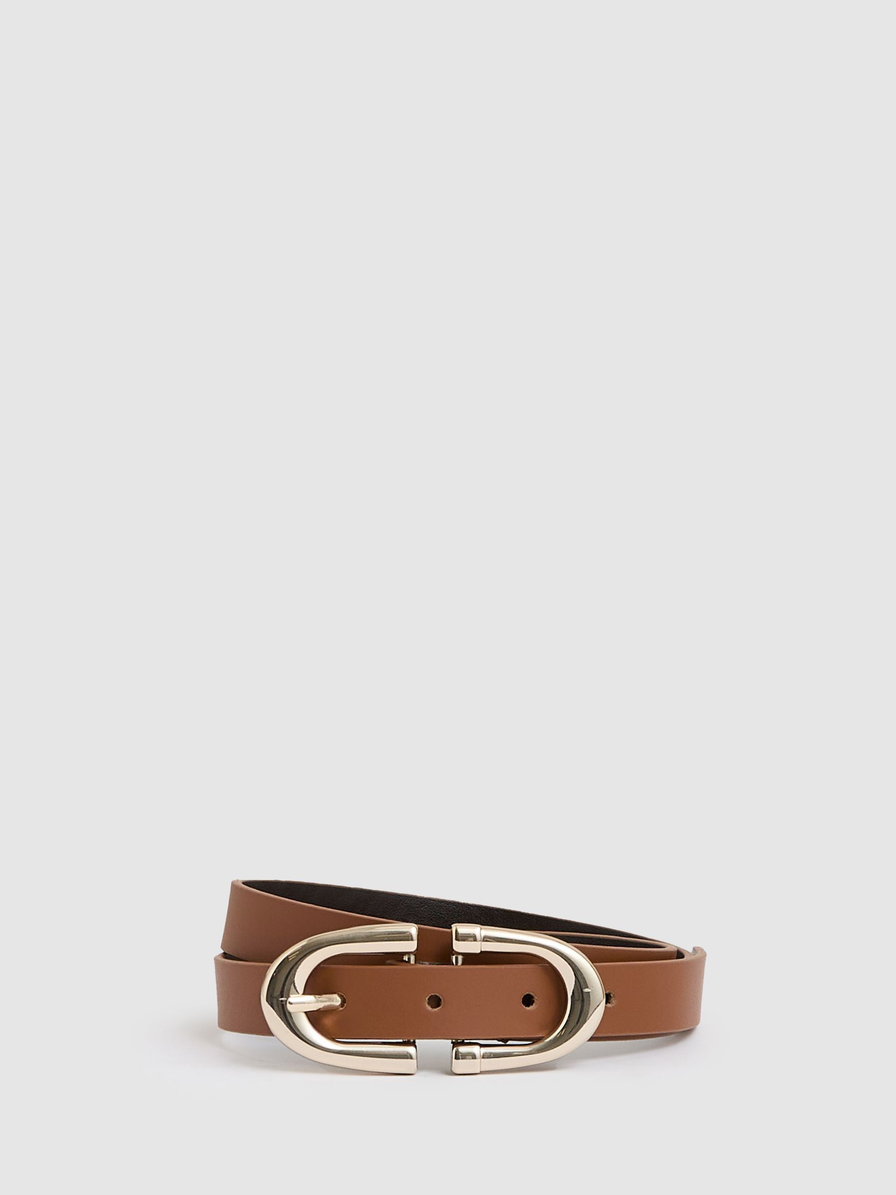 Reiss Patent Leather Oval Buckle Belt in Black | REISS display picture 3