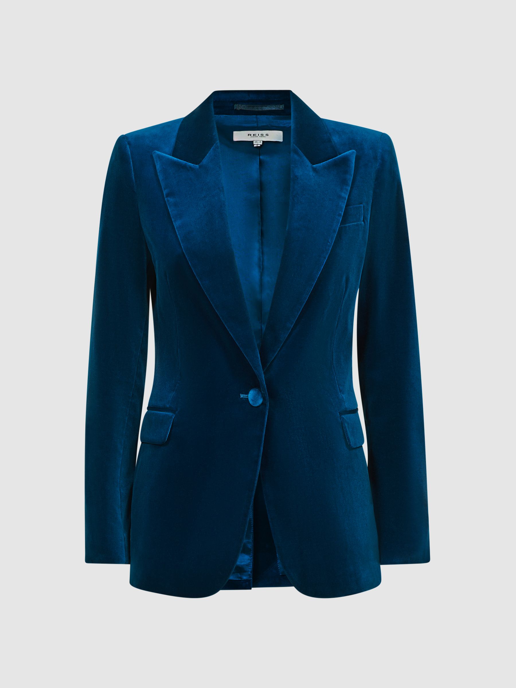 Velvet Single Breasted Suit Blazer in Blue - Image 2 of 4 Velvet Single Breasted Suit Blazer in Blue - Image 2 of 4