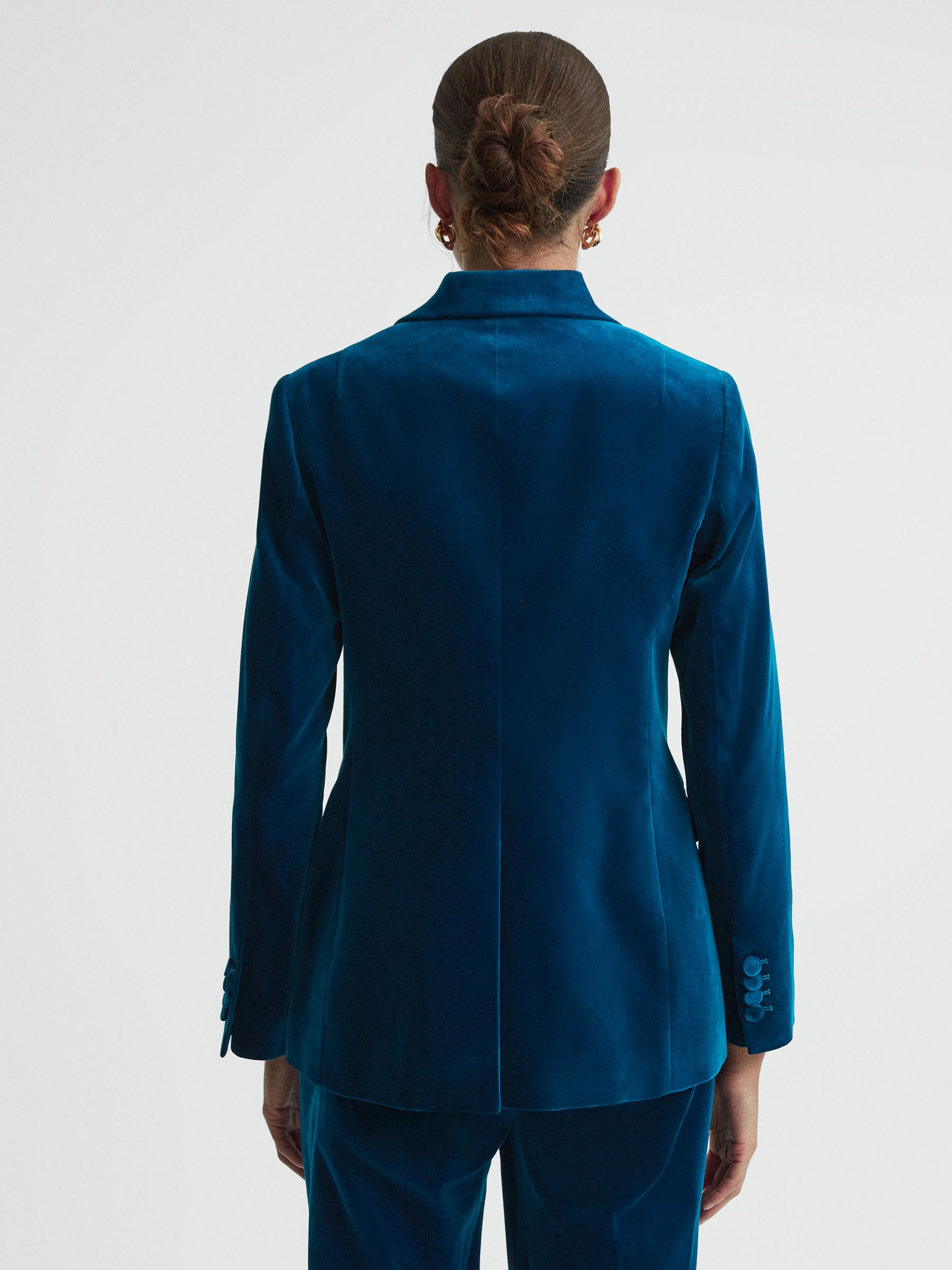 Velvet Single Breasted Suit Blazer in Blue - Image 4 of 4