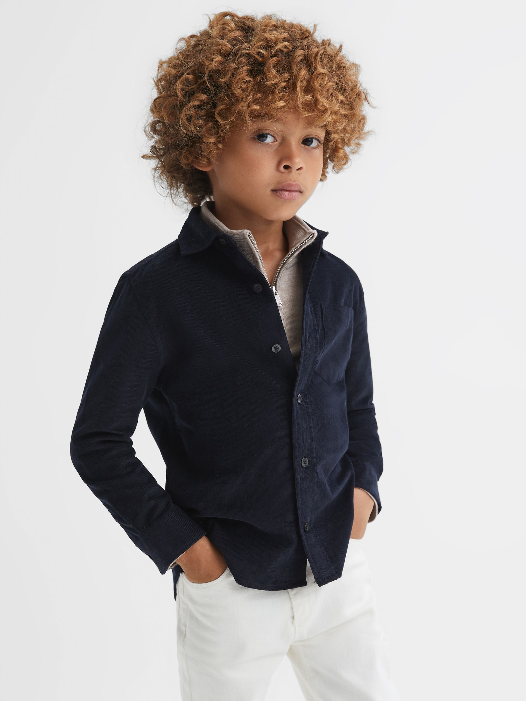 3-9 yrs Corduroy Cutaway Collar Shirt in Navy - Image 3 of 6