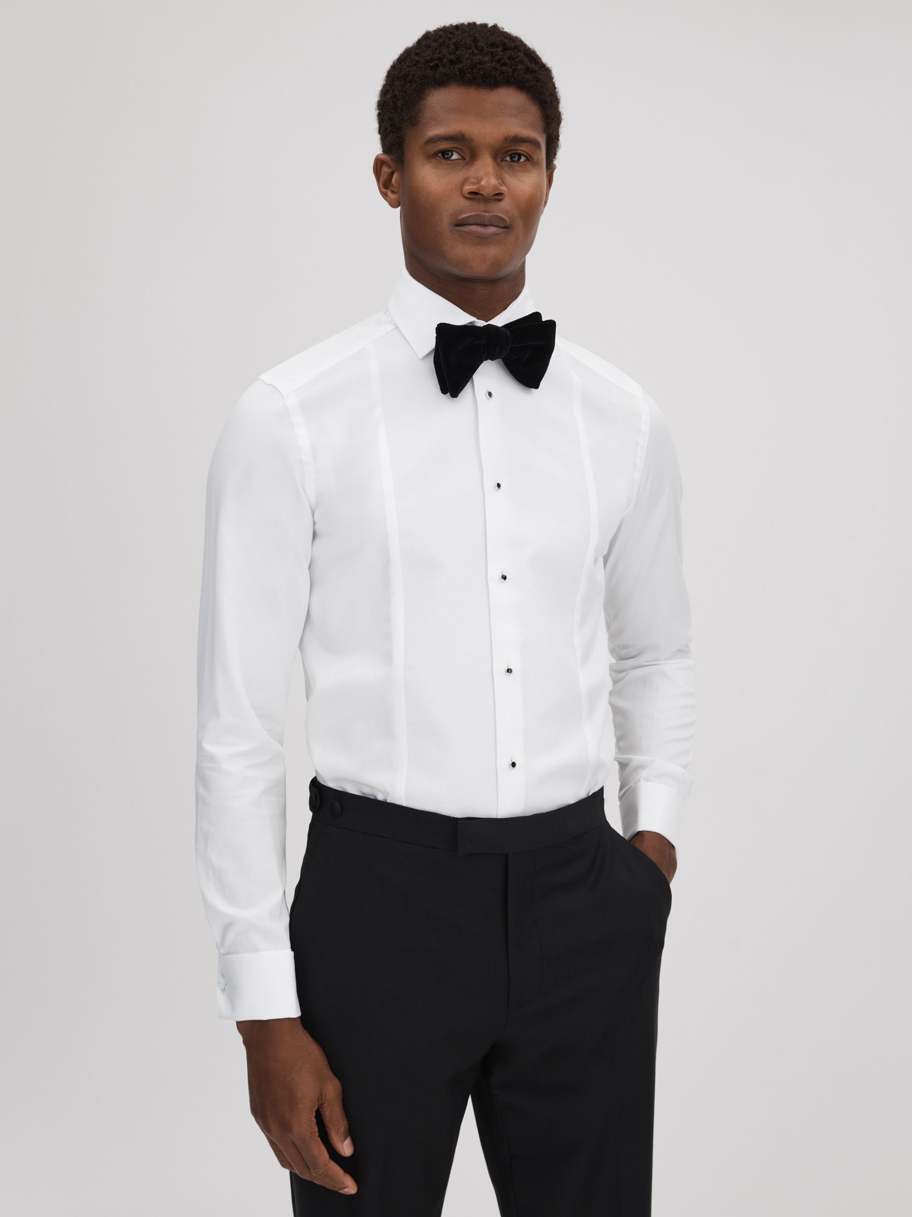 Slim Fit Double Cuff Tuxedo Shirt in White - Image 1 of 7