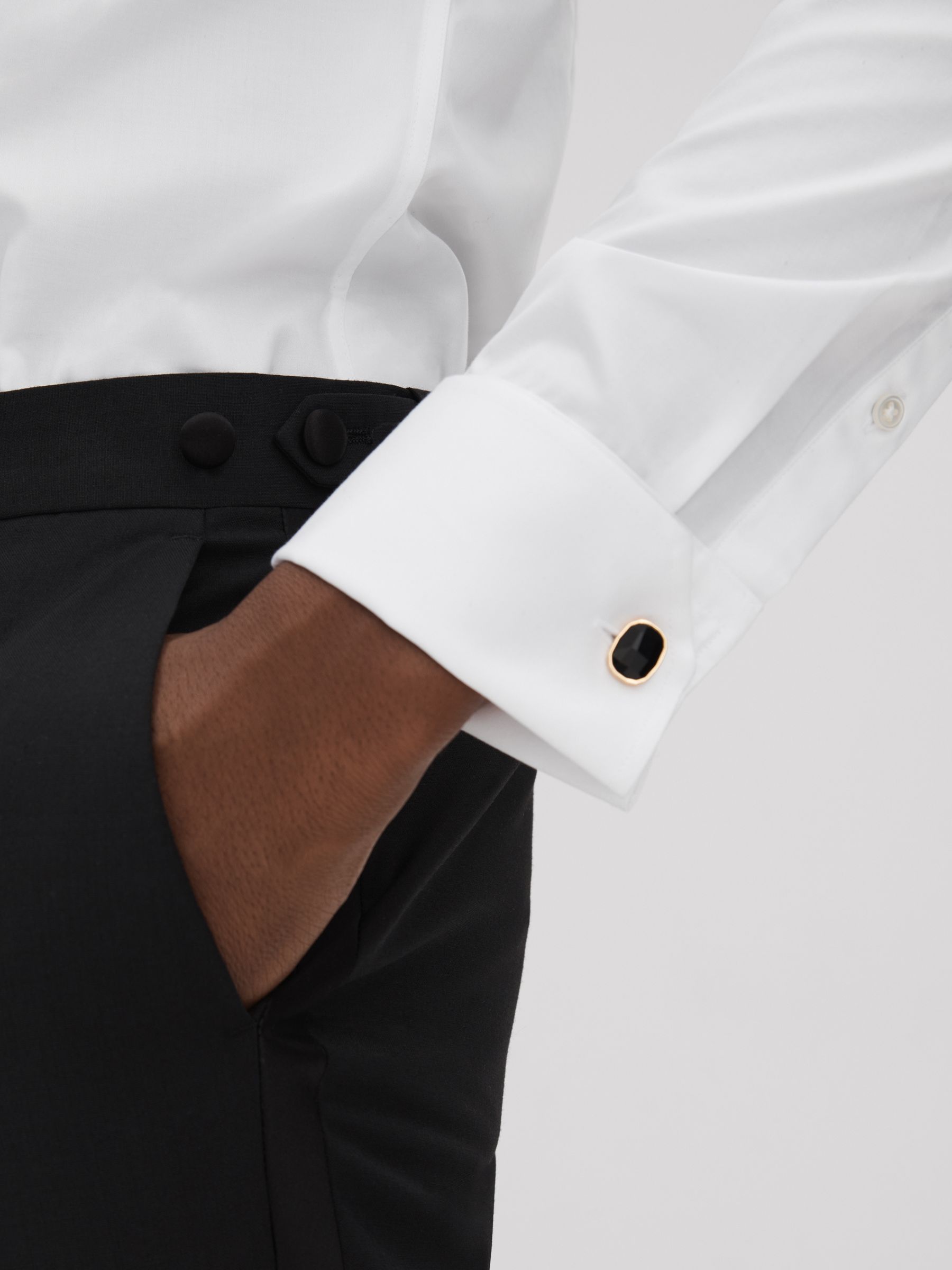 Slim Fit Double Cuff Tuxedo Shirt in White - Image 4 of 7