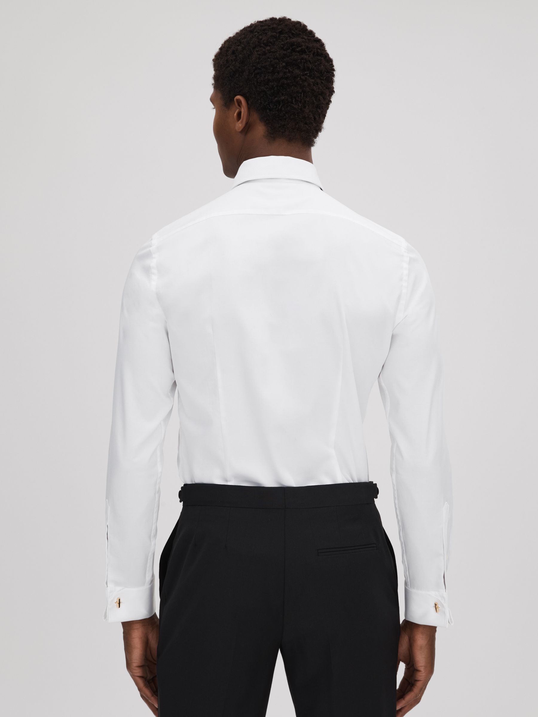 Slim Fit Double Cuff Tuxedo Shirt in White - Image 5 of 7