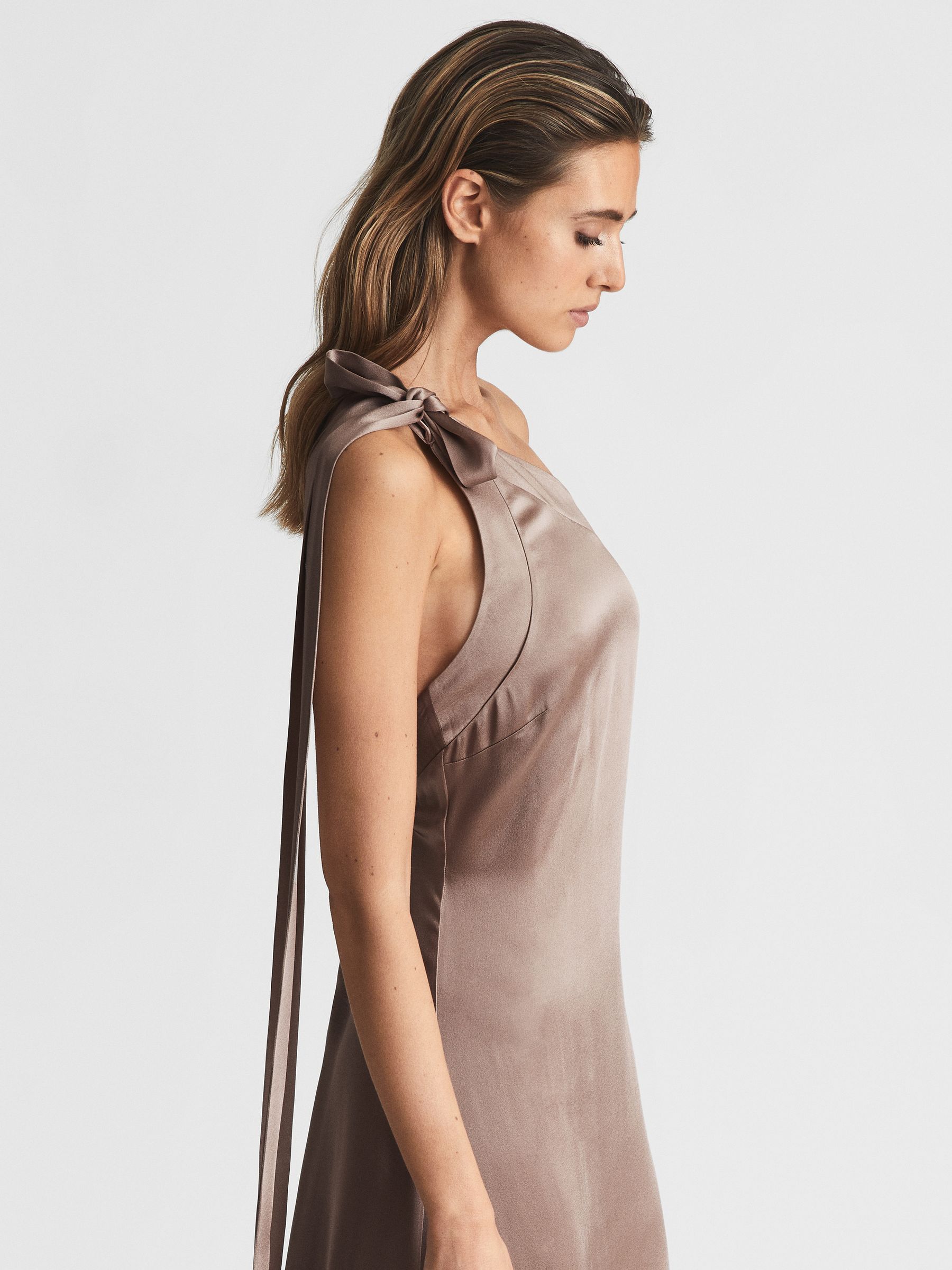 One Shoulder Asymmetric Maxi Dress in Mink - Image 6 of 6