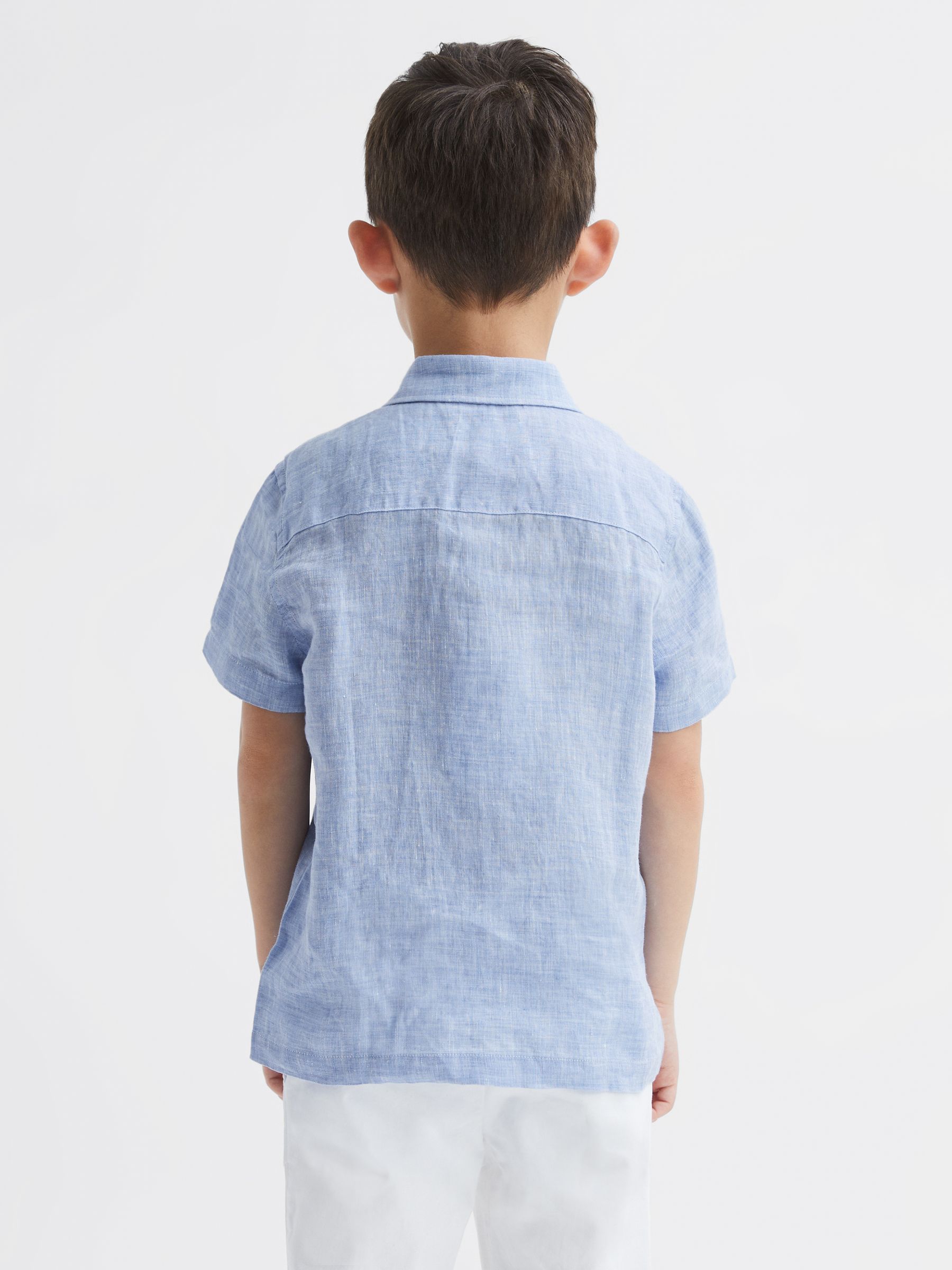 3-9 yrs Short Sleeve Linen Shirt in Soft Blue - Image 5 of 7